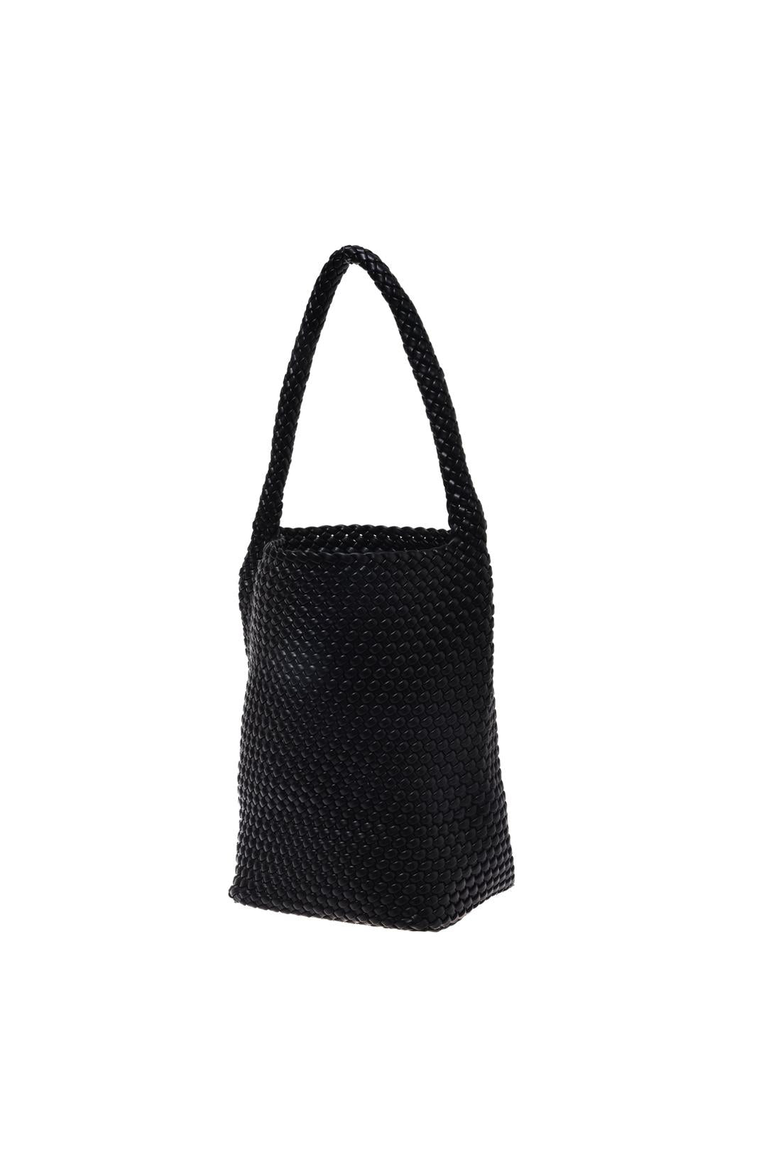 Black woven eco-leather shoulder bag