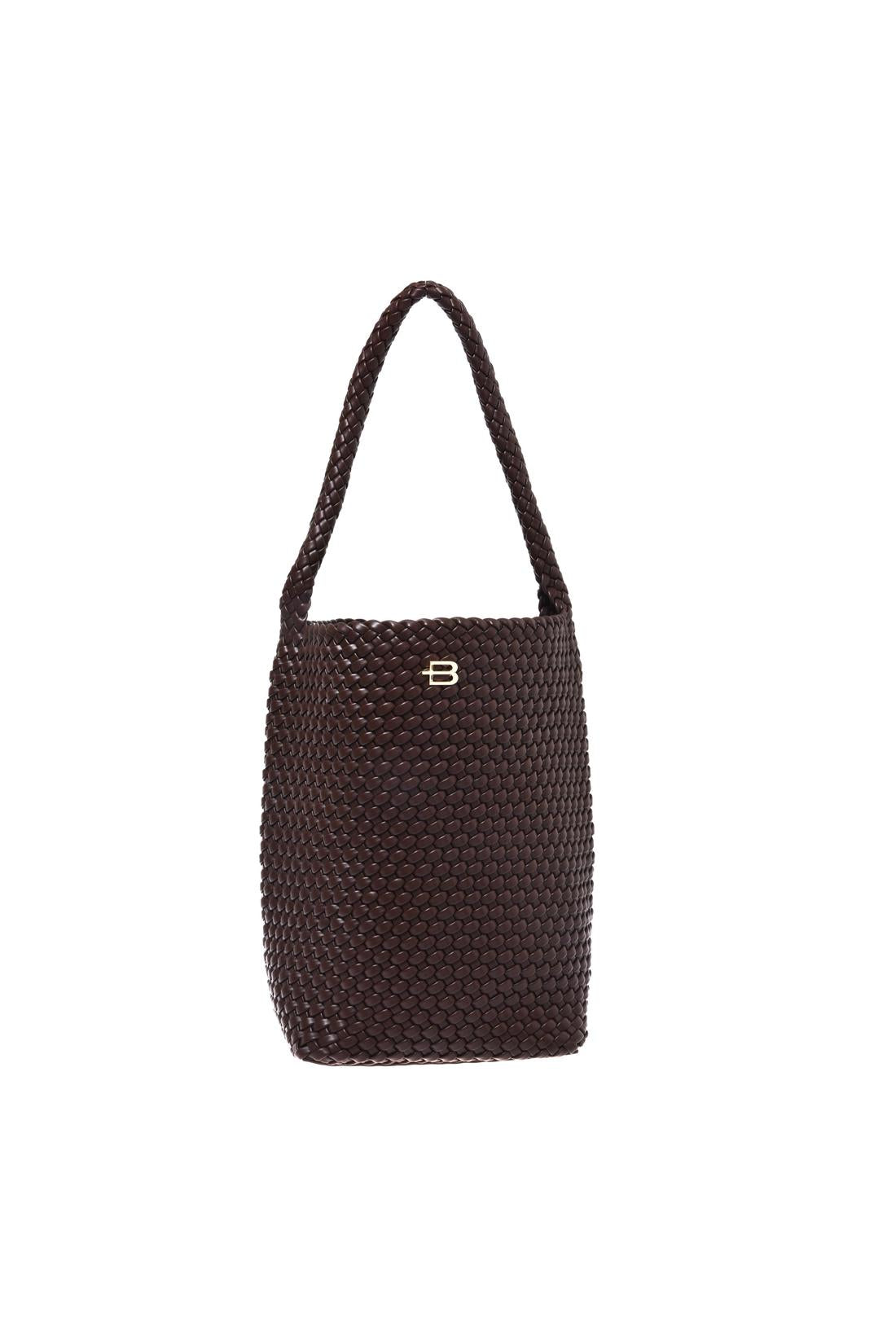 Brown woven eco-leather shoulder bag