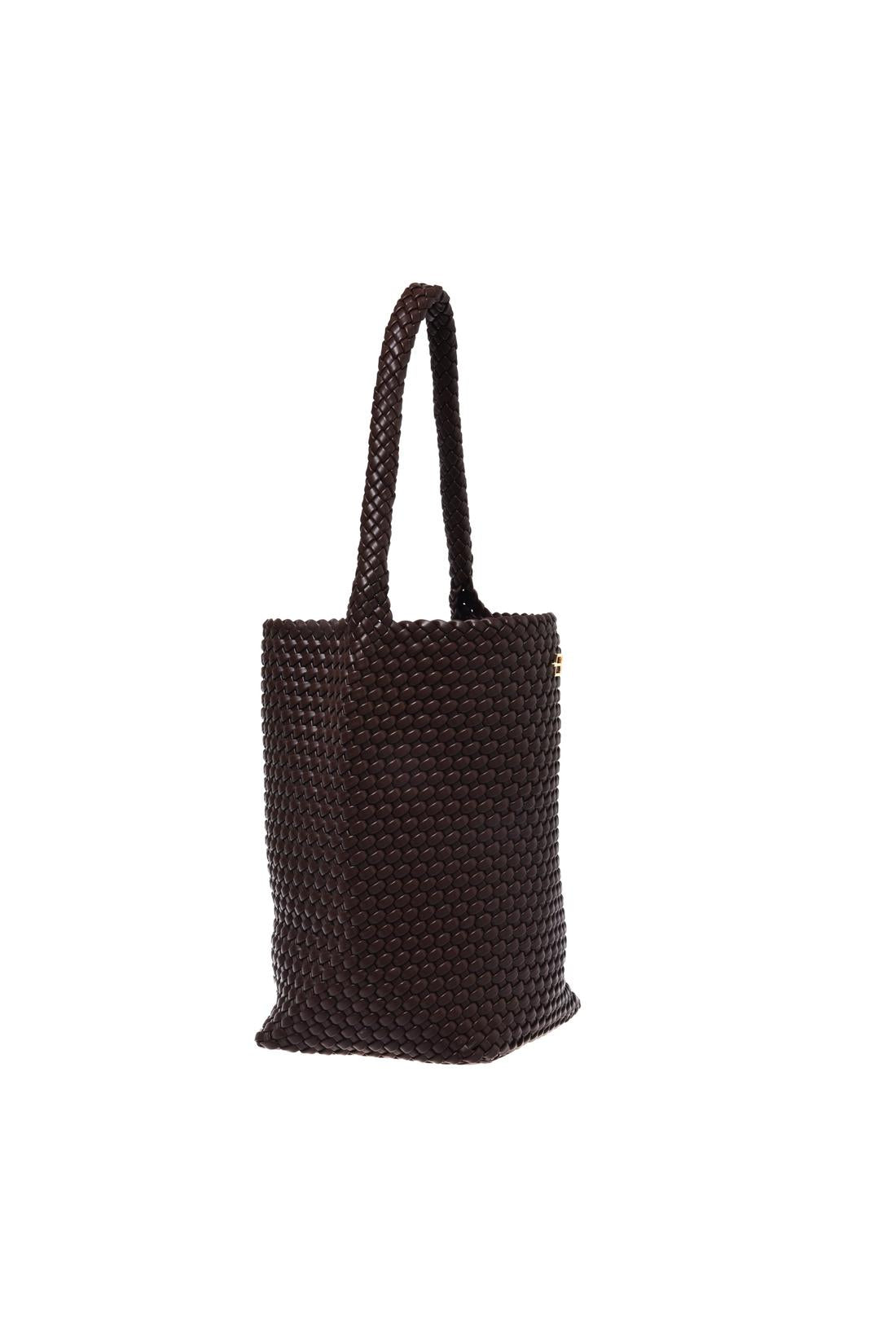 Brown woven eco-leather shoulder bag