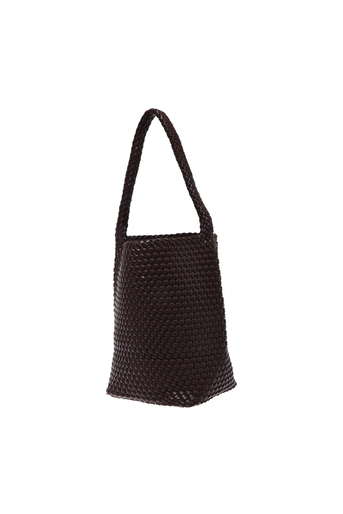 Brown woven eco-leather shoulder bag