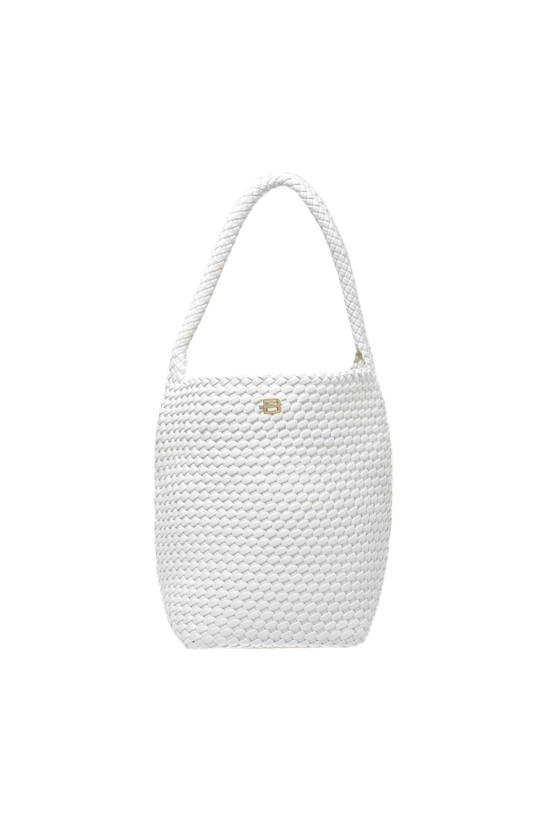 White woven eco-leather shoulder bag