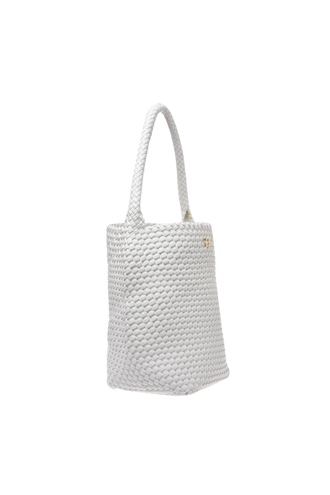 White woven eco-leather shoulder bag