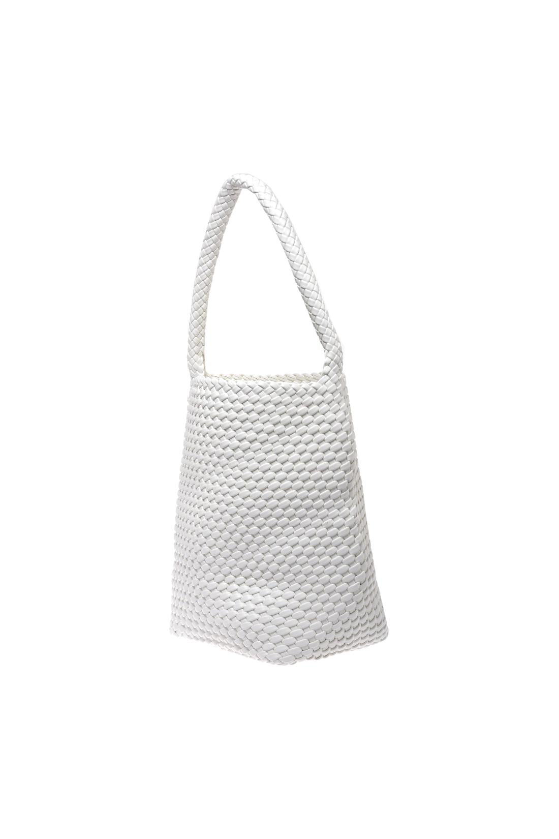 White woven eco-leather shoulder bag