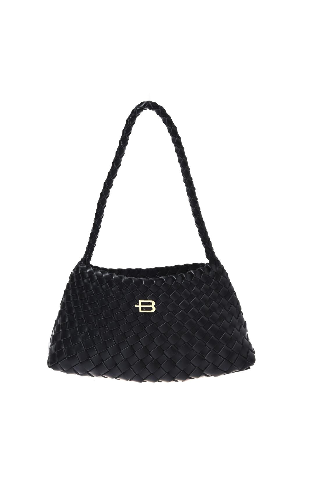 Black woven eco-leather shoulder bag