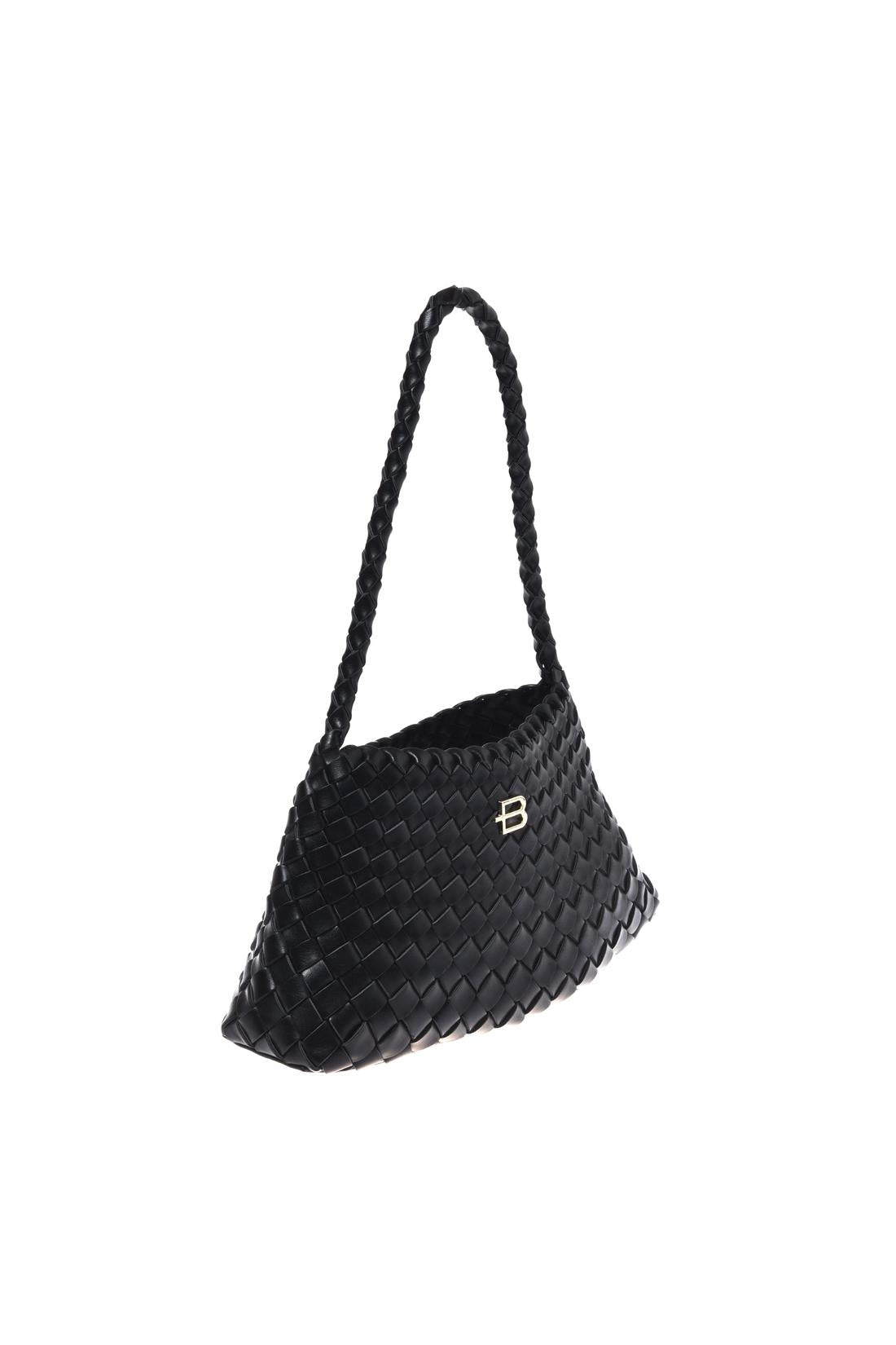 Black woven eco-leather shoulder bag