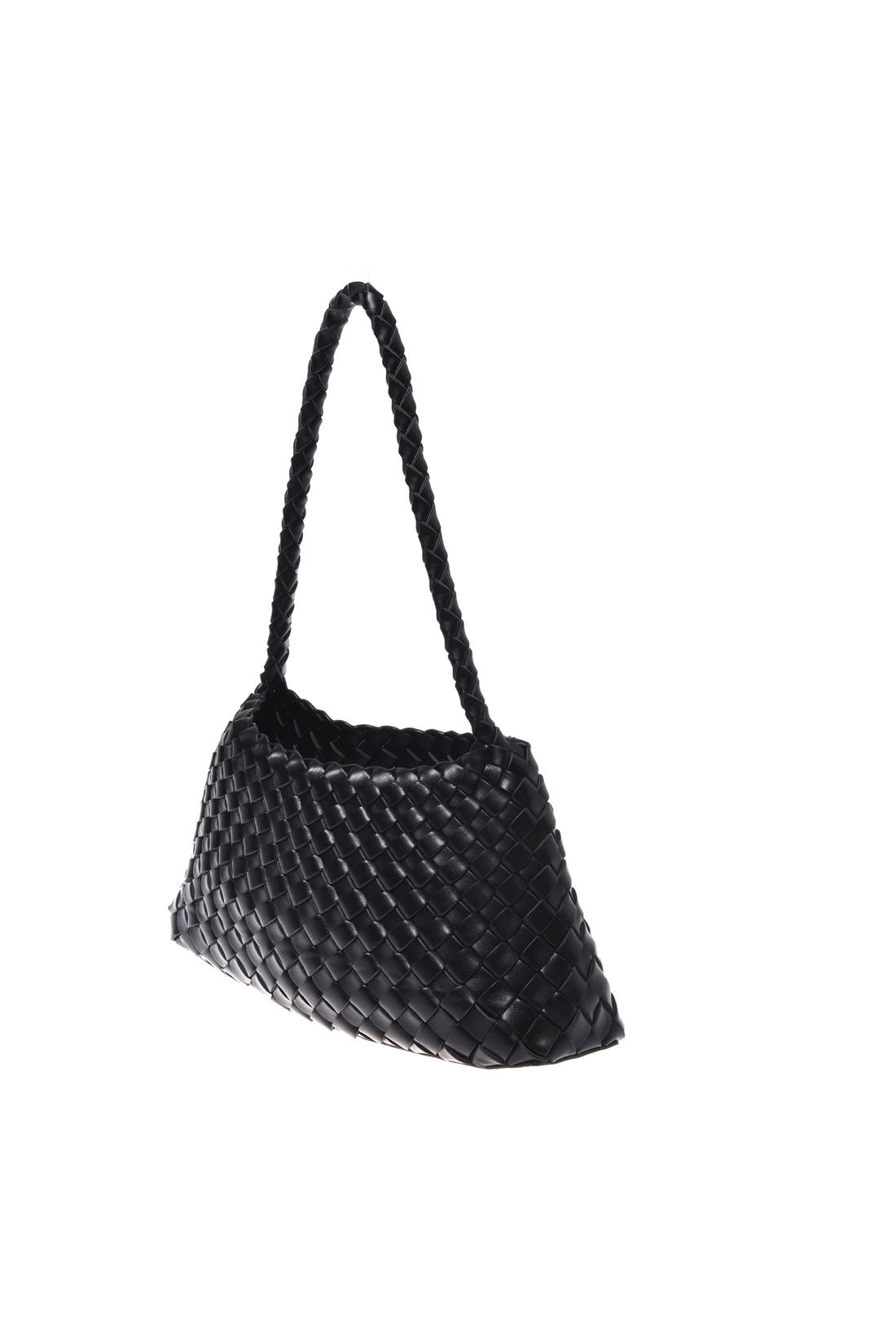 Black woven eco-leather shoulder bag