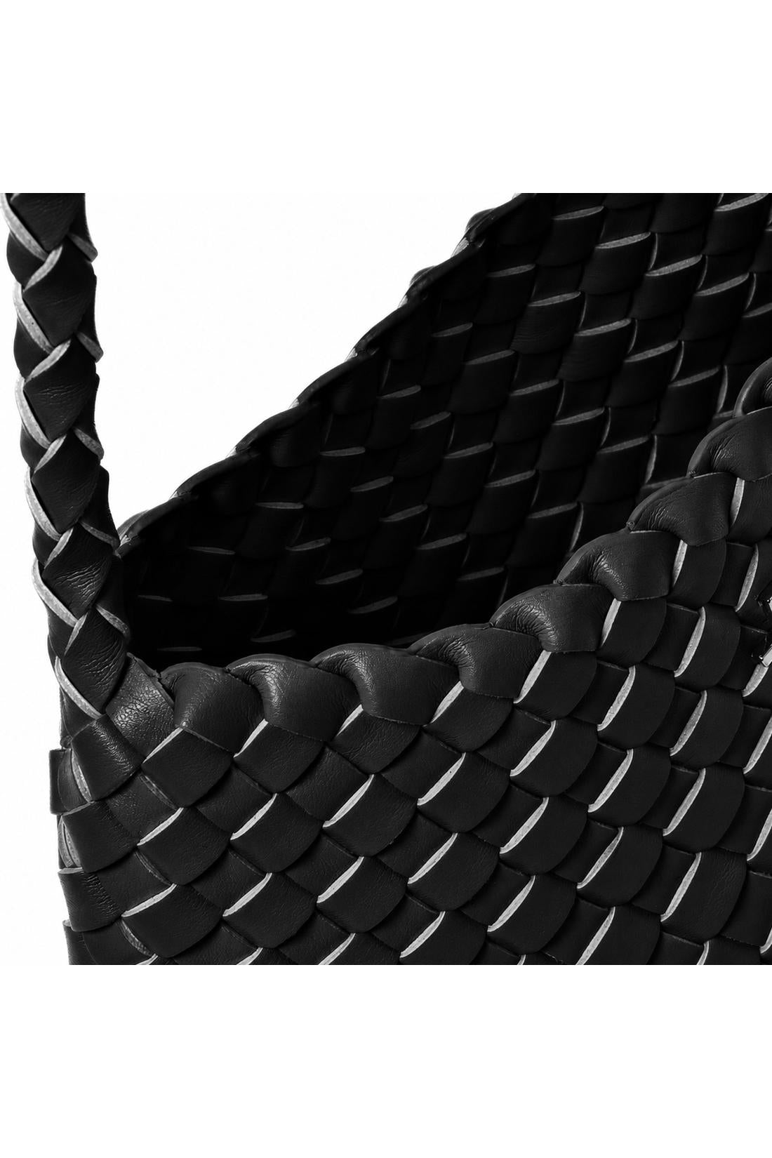 Black woven eco-leather shoulder bag