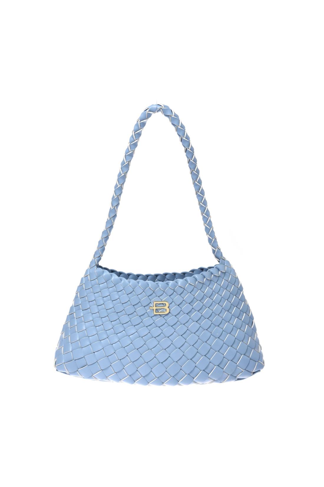 Light blue woven faux leather shoulder bag