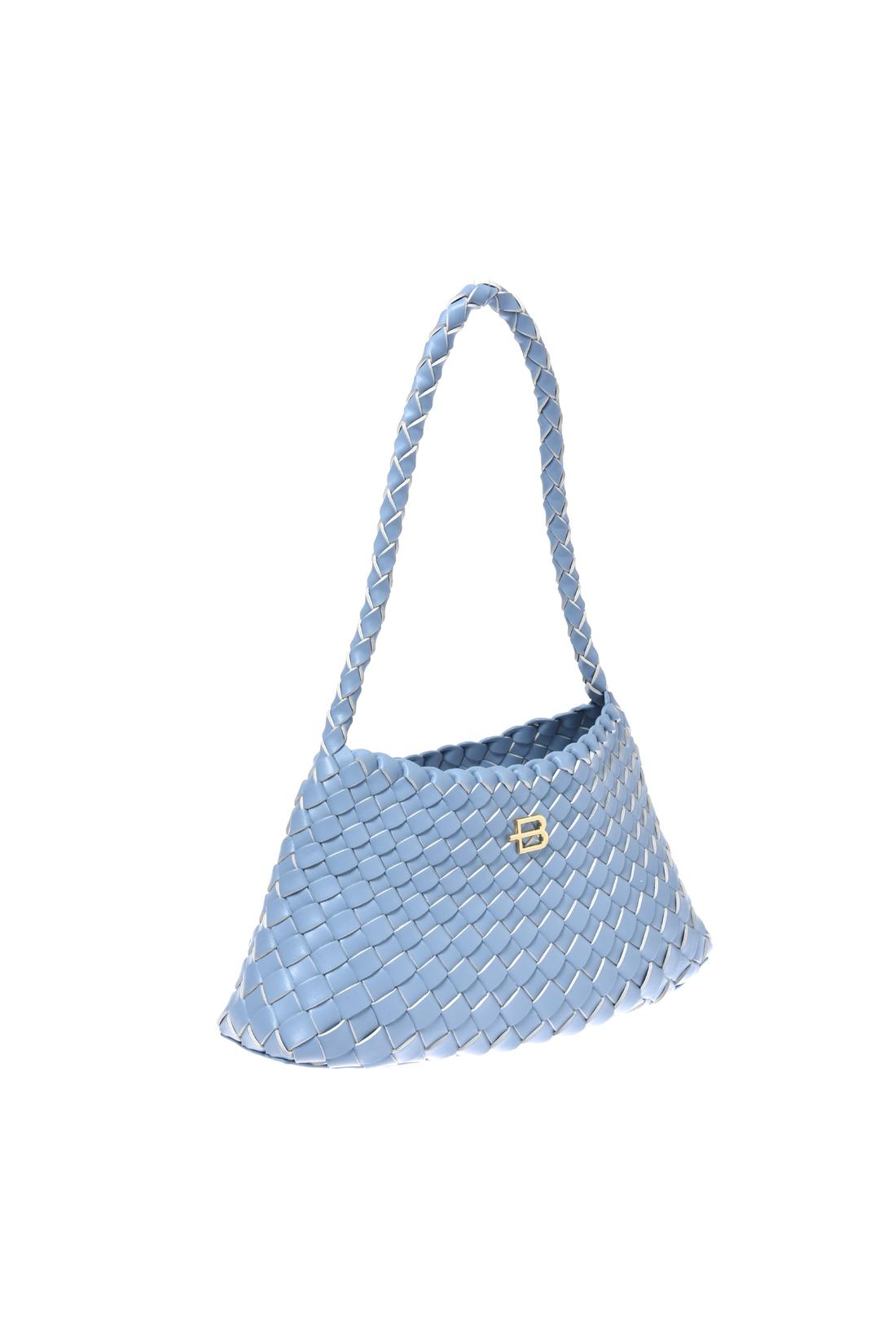 Light blue woven faux leather shoulder bag