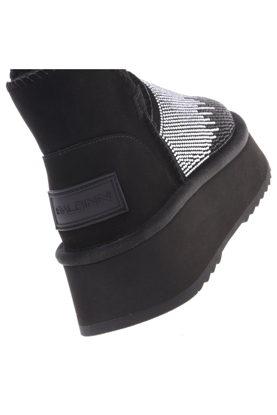 Ankle boot in black suede leather with rhinestones