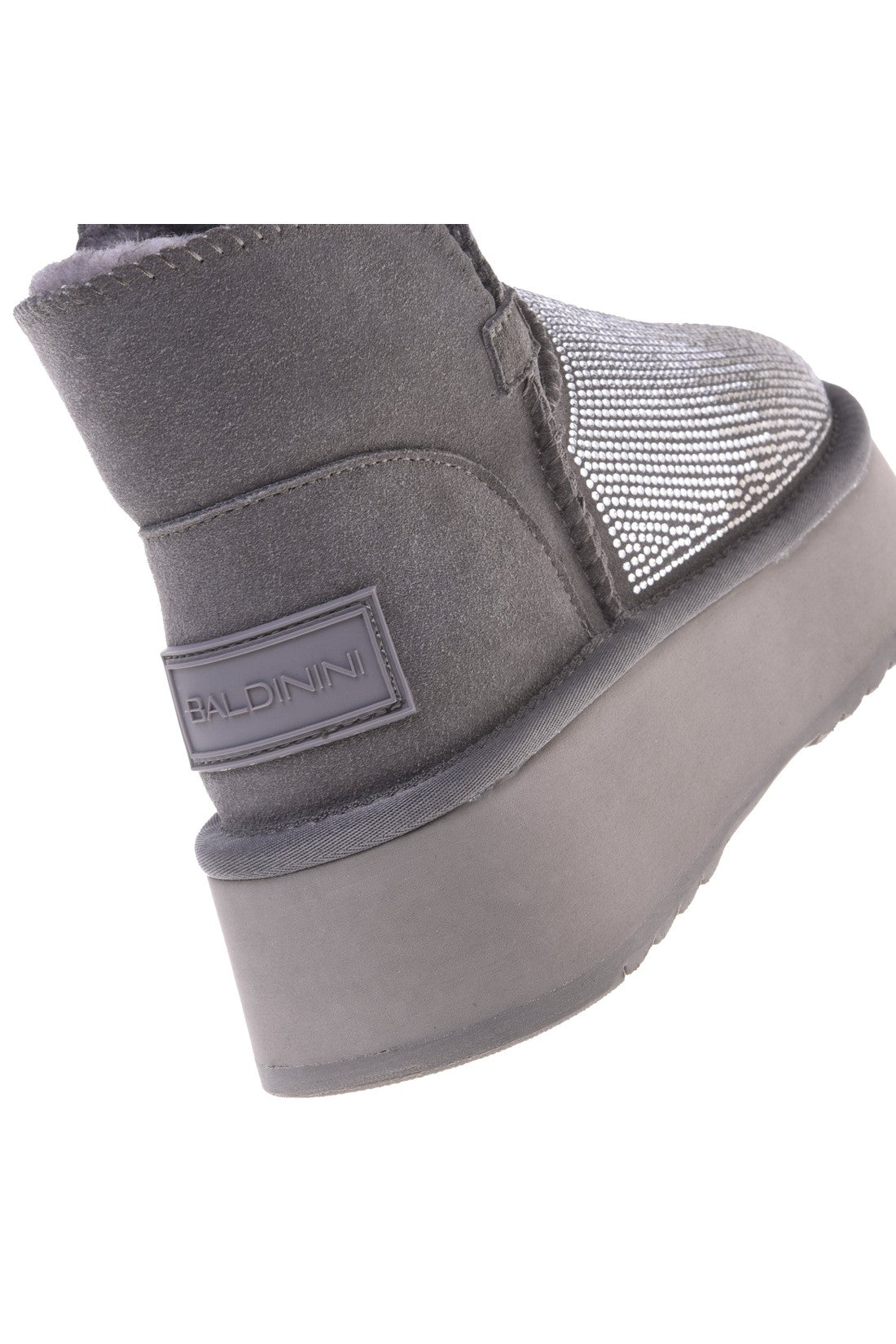 Ankle boot in grey suede leather with rhinestones