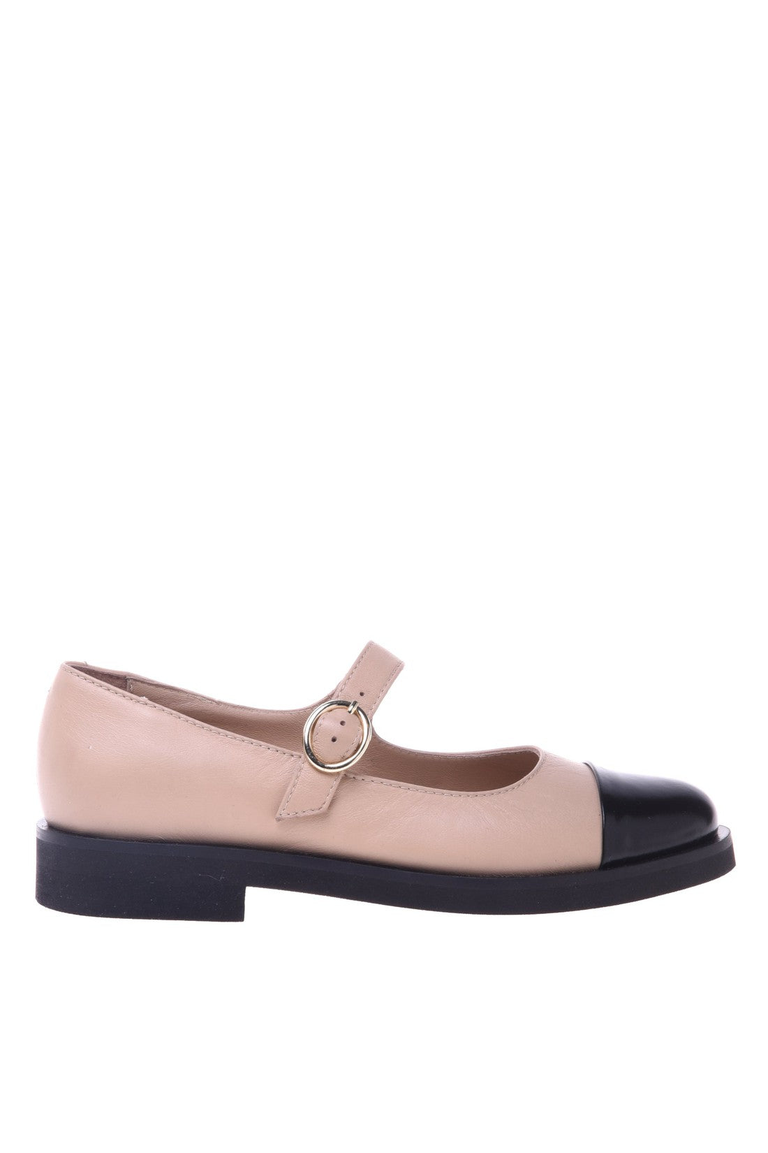 Ballet flat in black and powder nappa leather