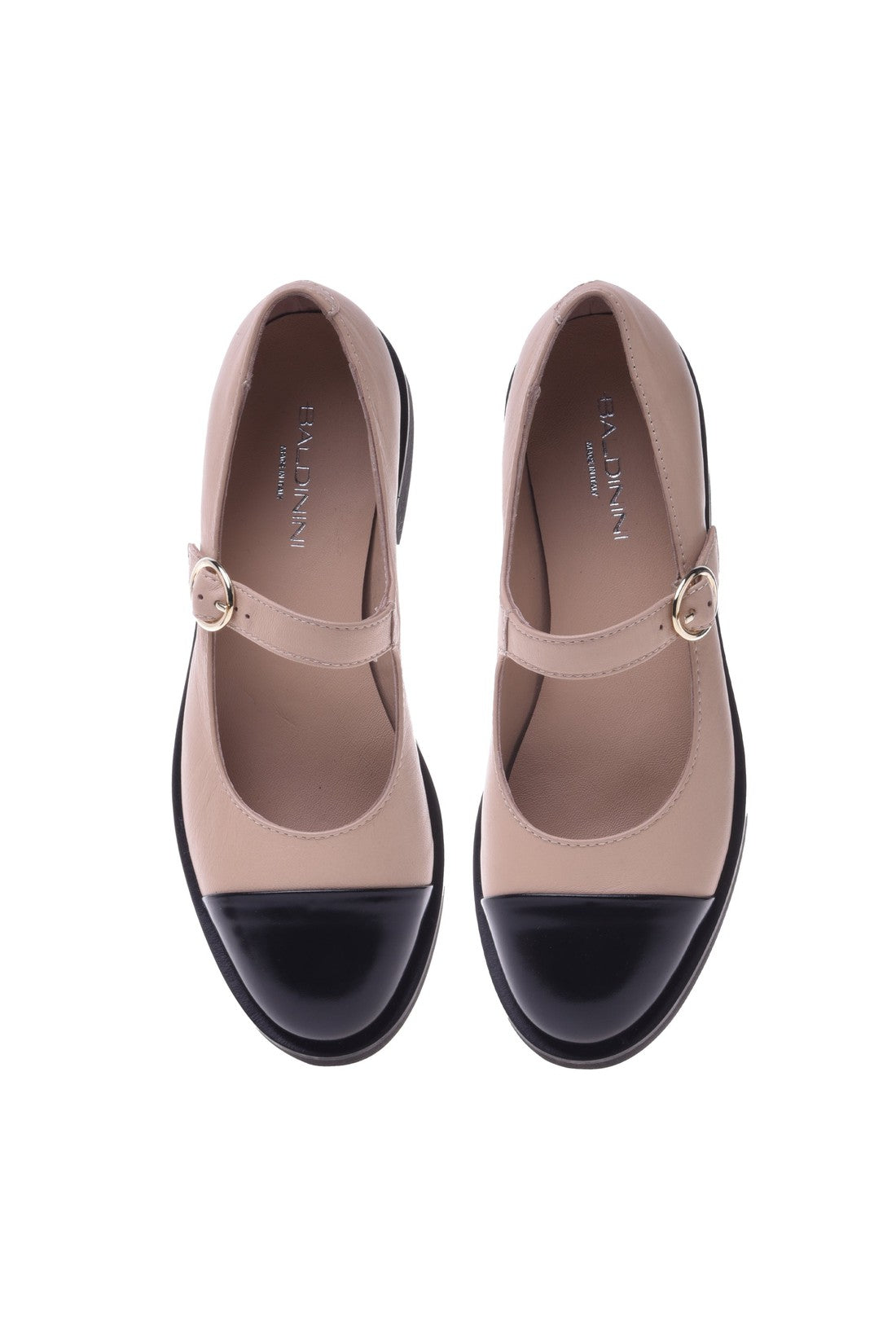 Ballet flat in black and powder nappa leather