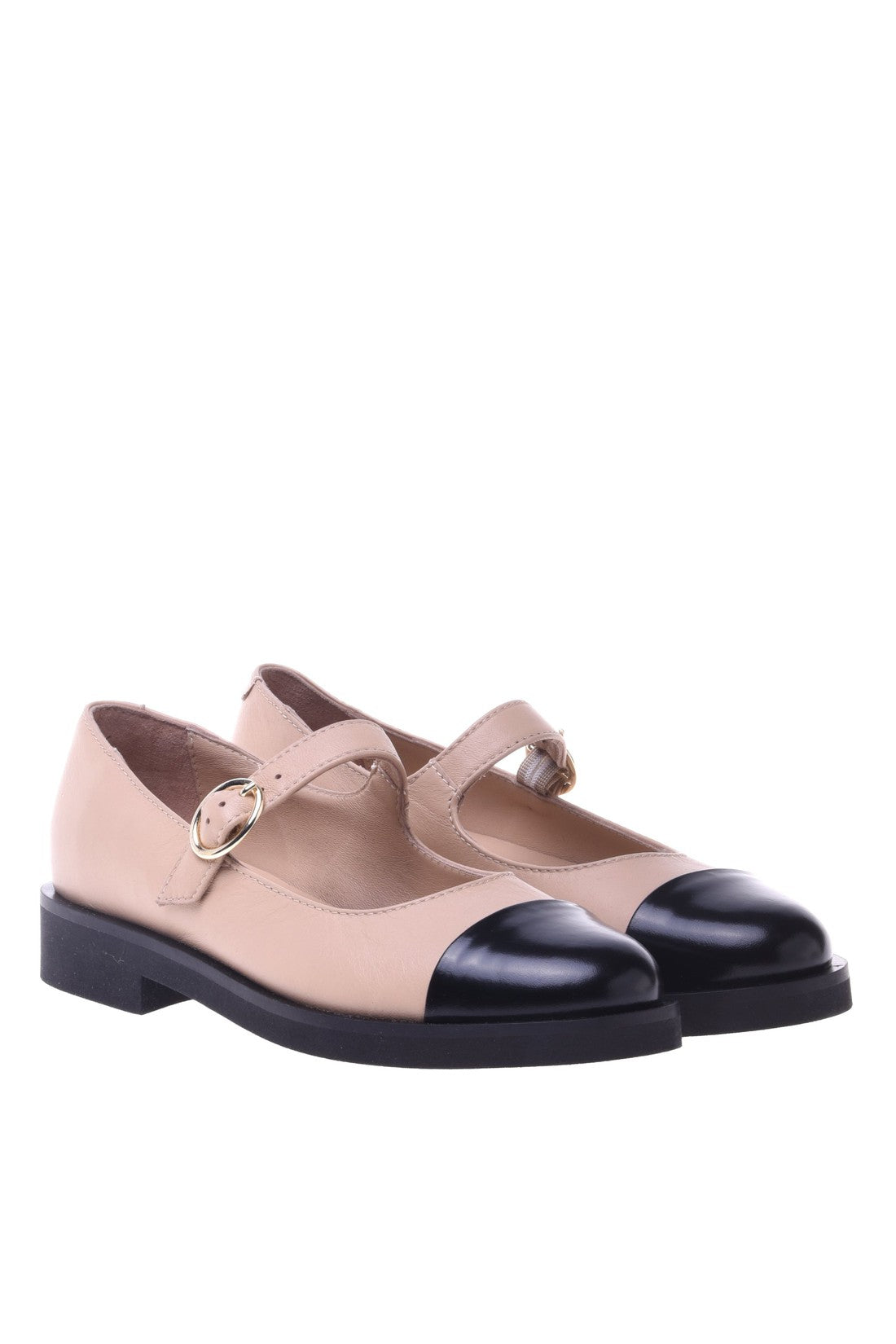 Ballet flat in black and powder nappa leather