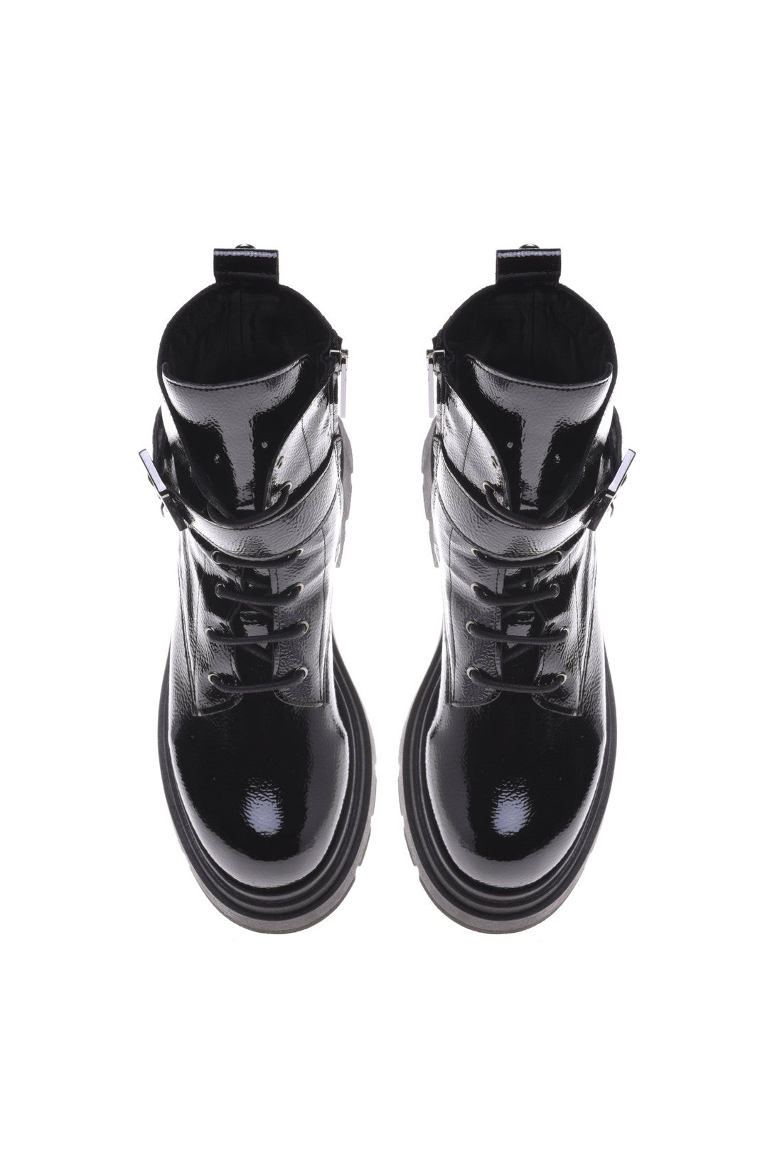 Black naplak leather combat boots