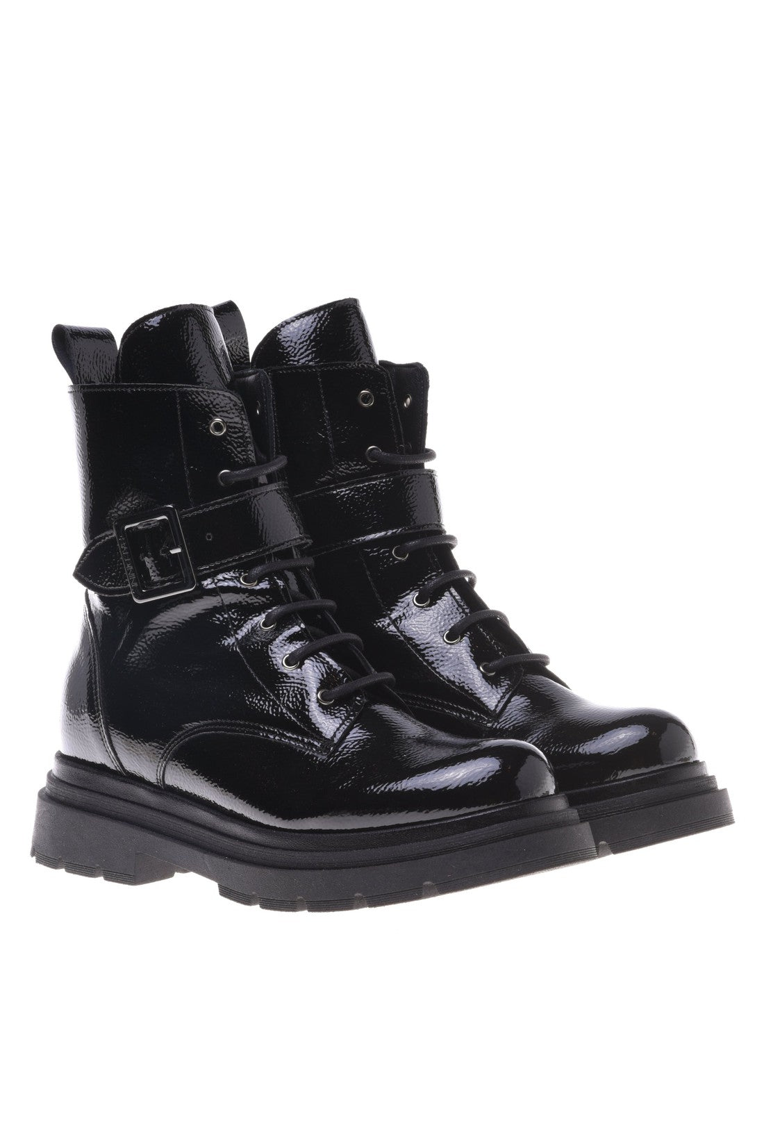 Black naplak leather combat boots