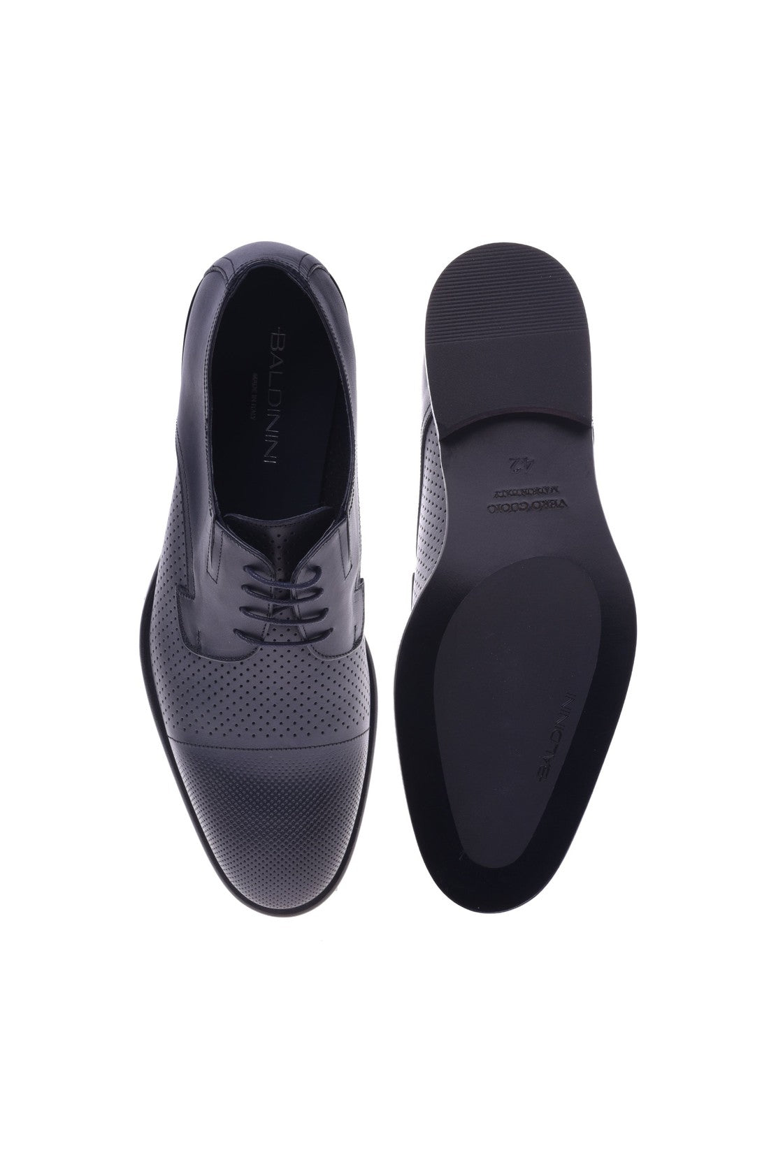 Blue perforated calfskin leather derby