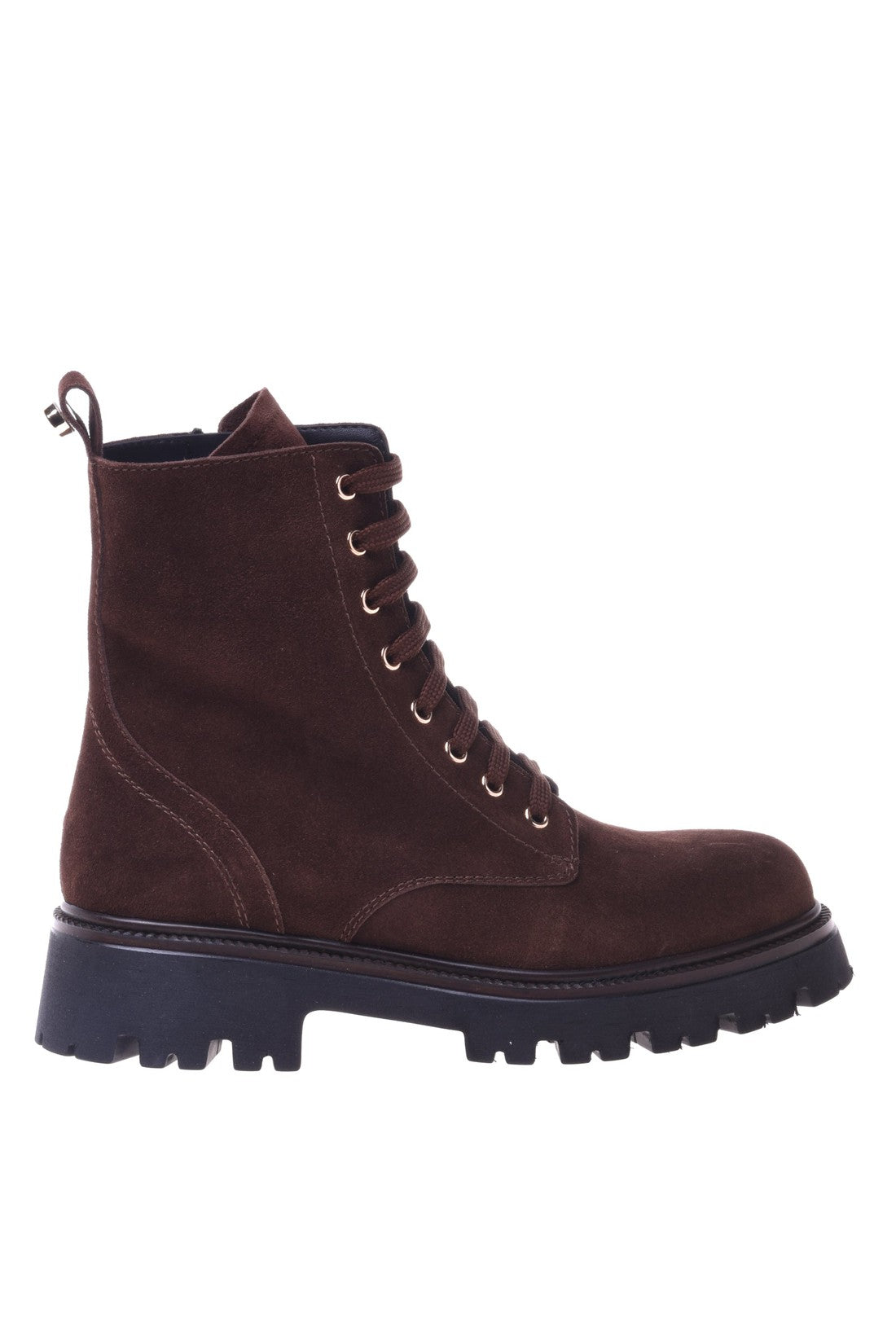 Combat boot in dark brown suede