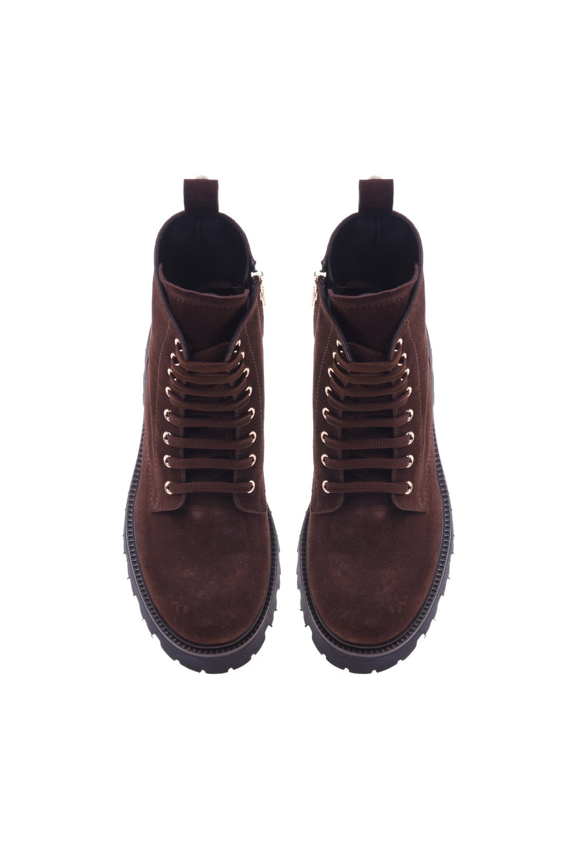 Combat boot in dark brown suede