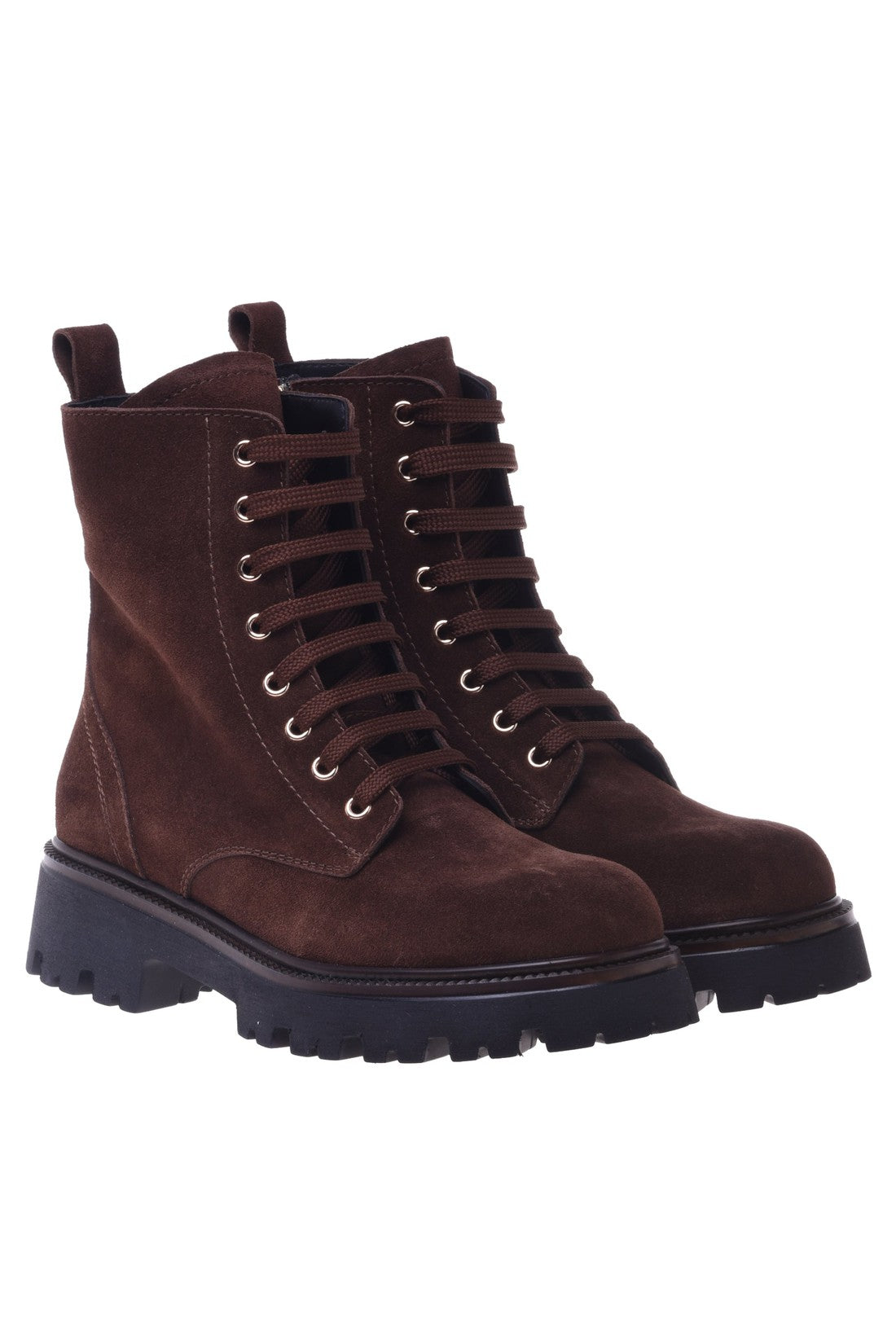 Combat boot in dark brown suede