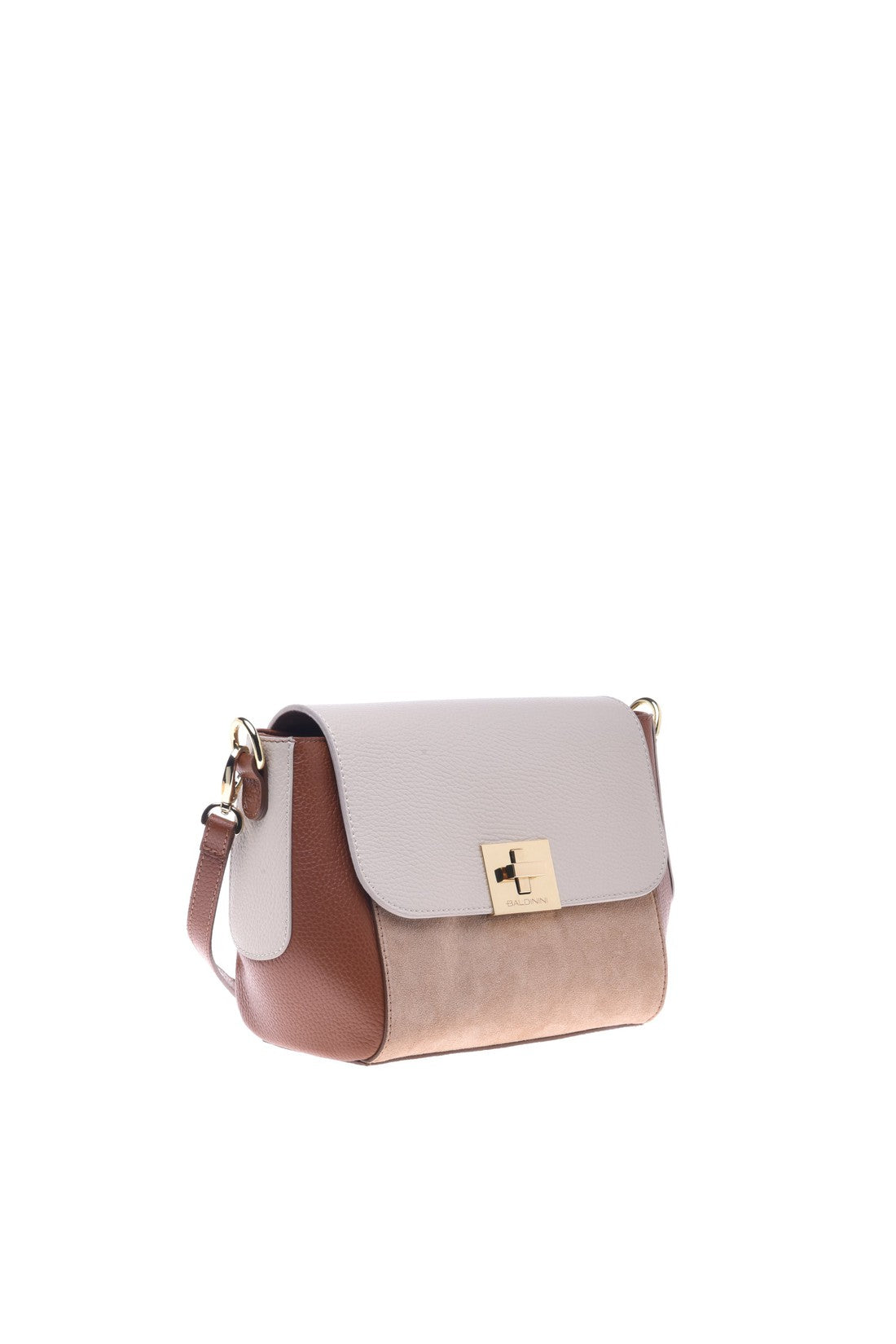 Crossbody bag in tan and beige calfskin and suede