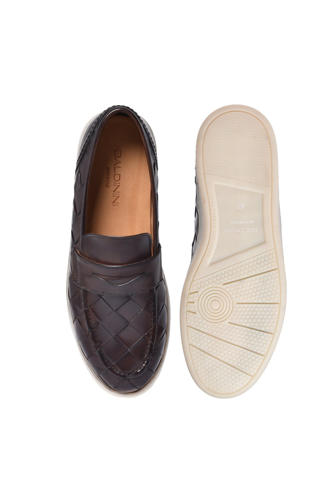 Dark brown woven leather loafer