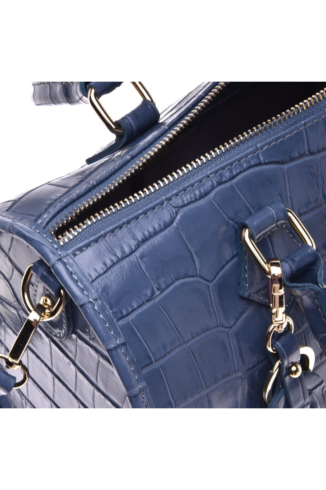 Light blue printed leather handbag