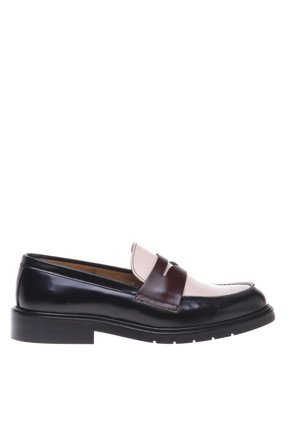 Loafer in black and cream shiny calfskin