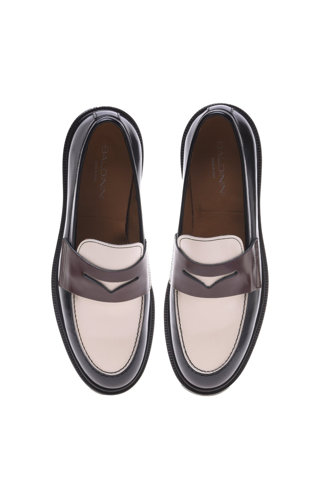 Loafer in black and cream shiny calfskin