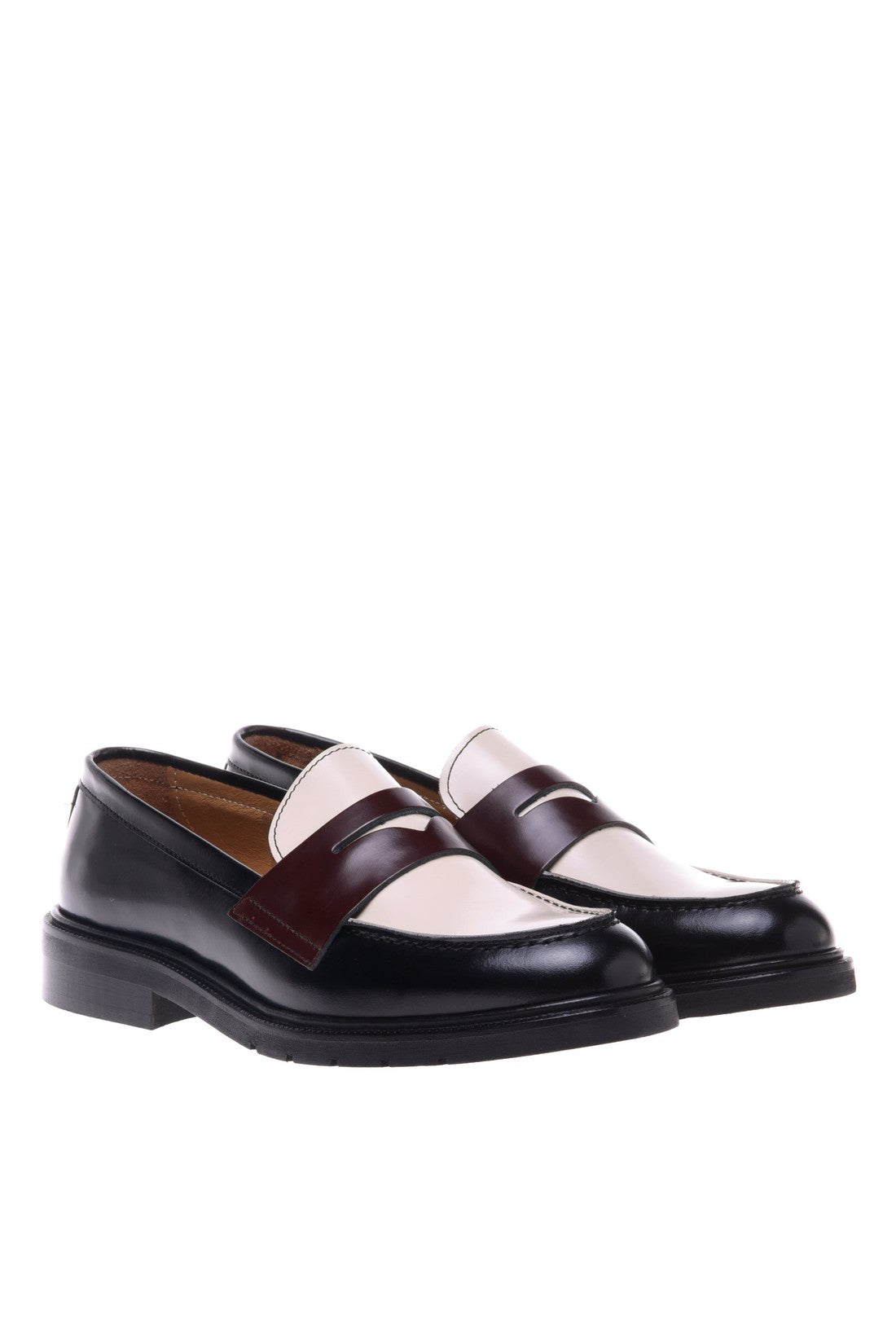 Loafer in black and cream shiny calfskin