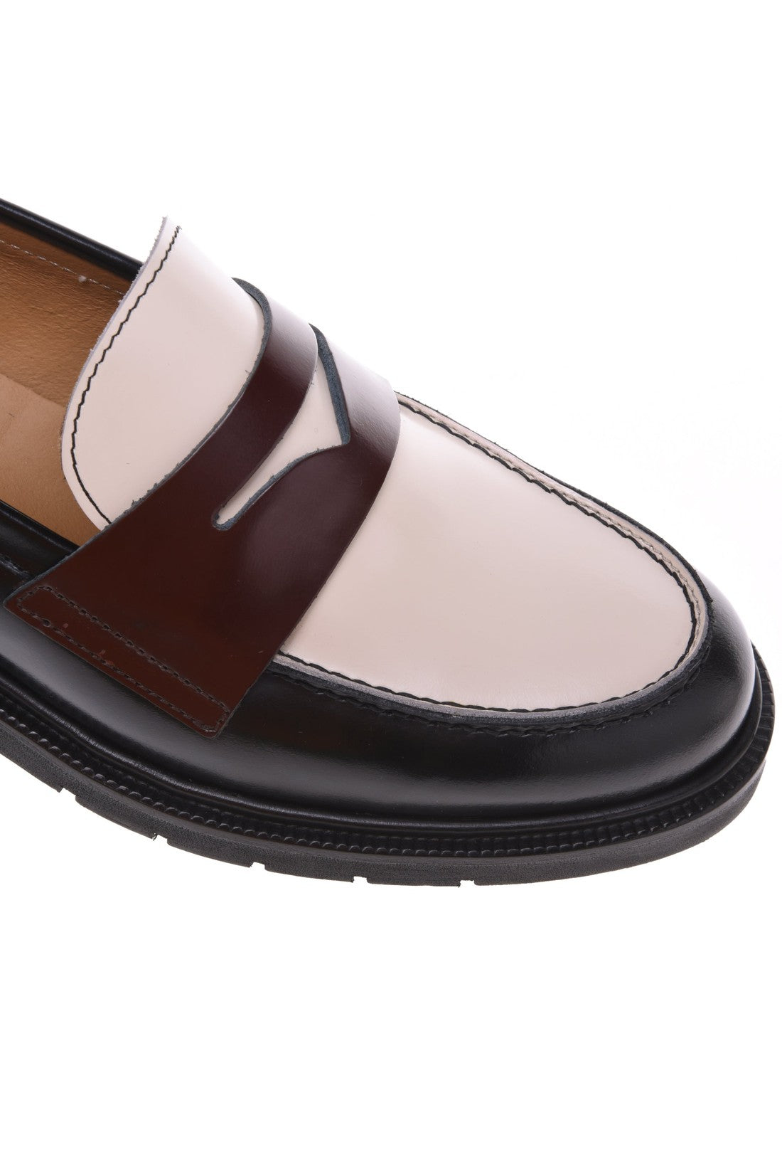 Loafer in black and cream shiny calfskin