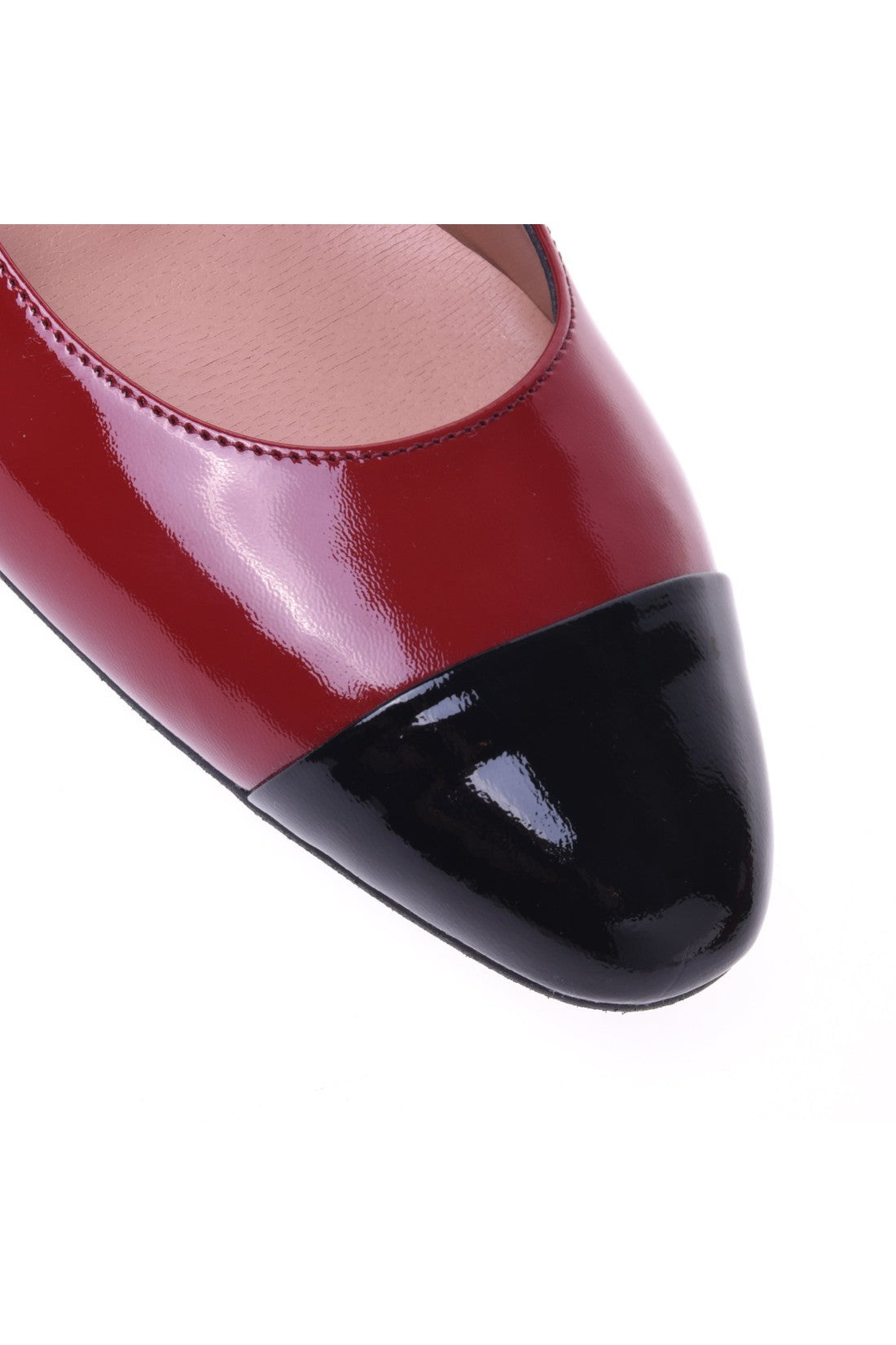 Red and black patent low court shoe