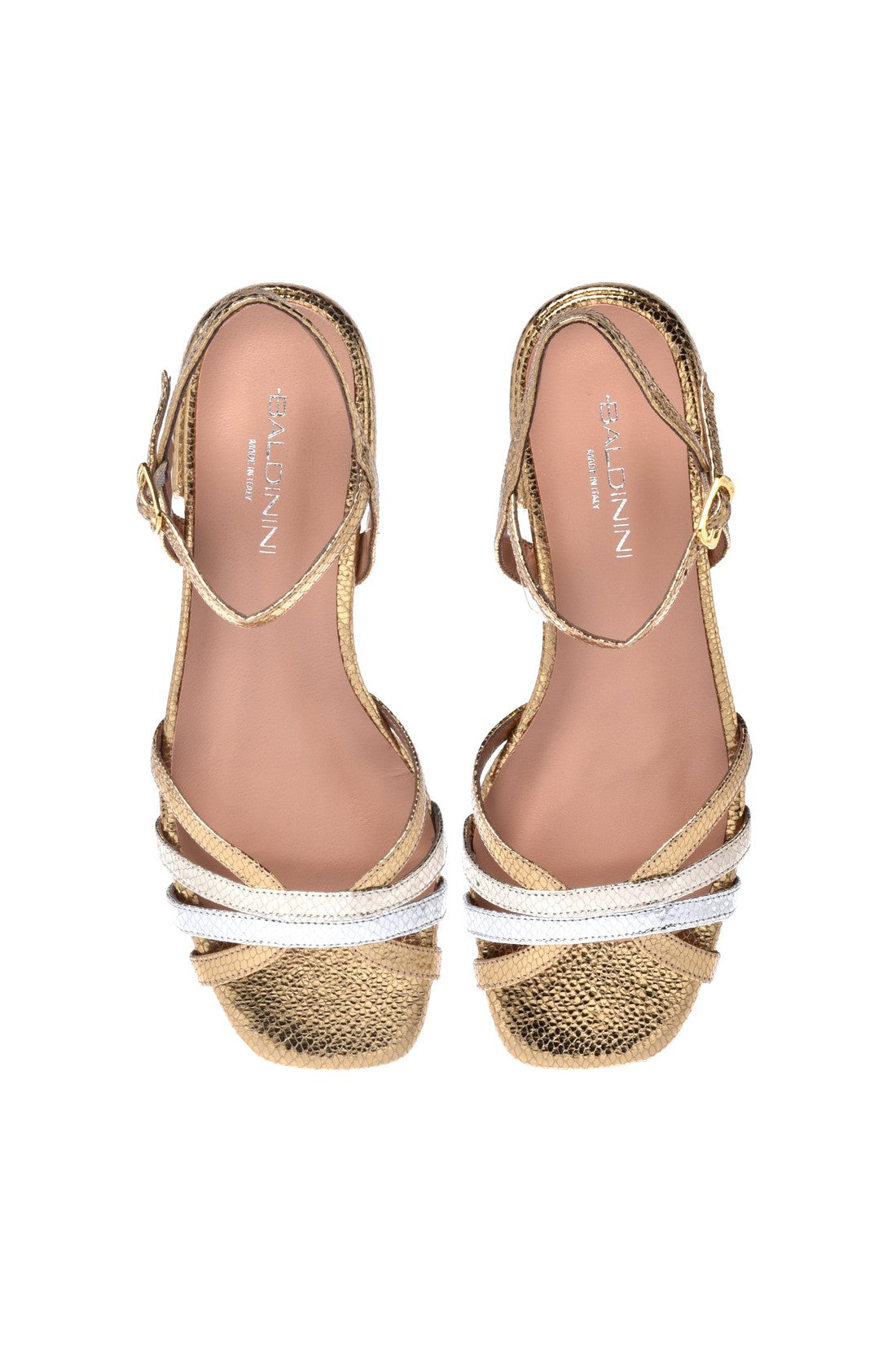 Sandal in silver and gold laminated nappa leather