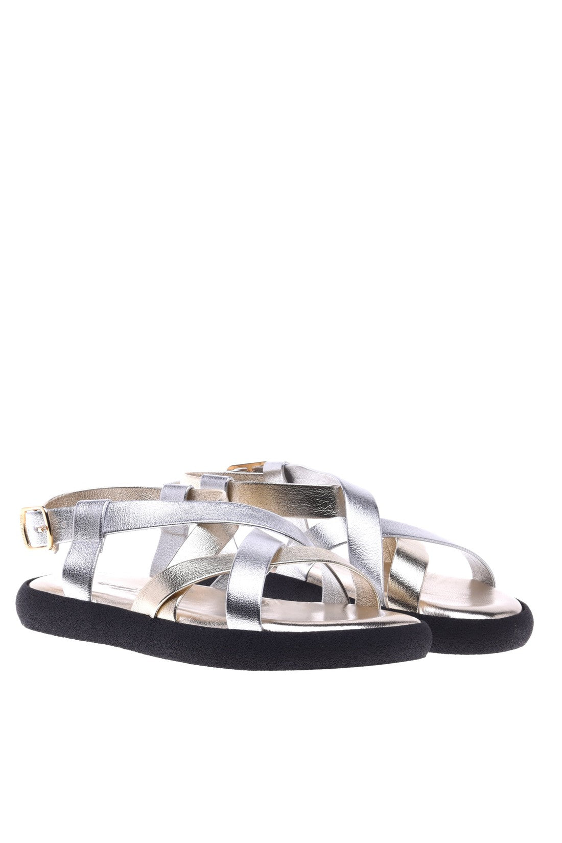 Sandal in silver and platinum laminated nappa leather
