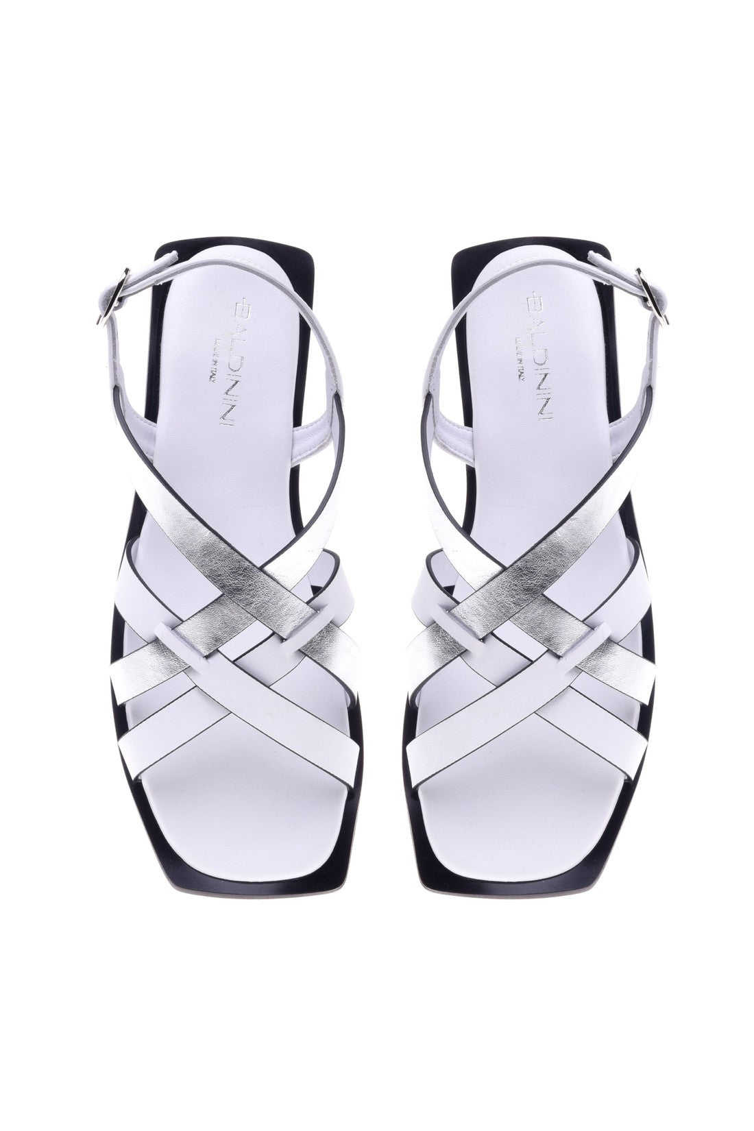 Sandal in white and silver calfskin