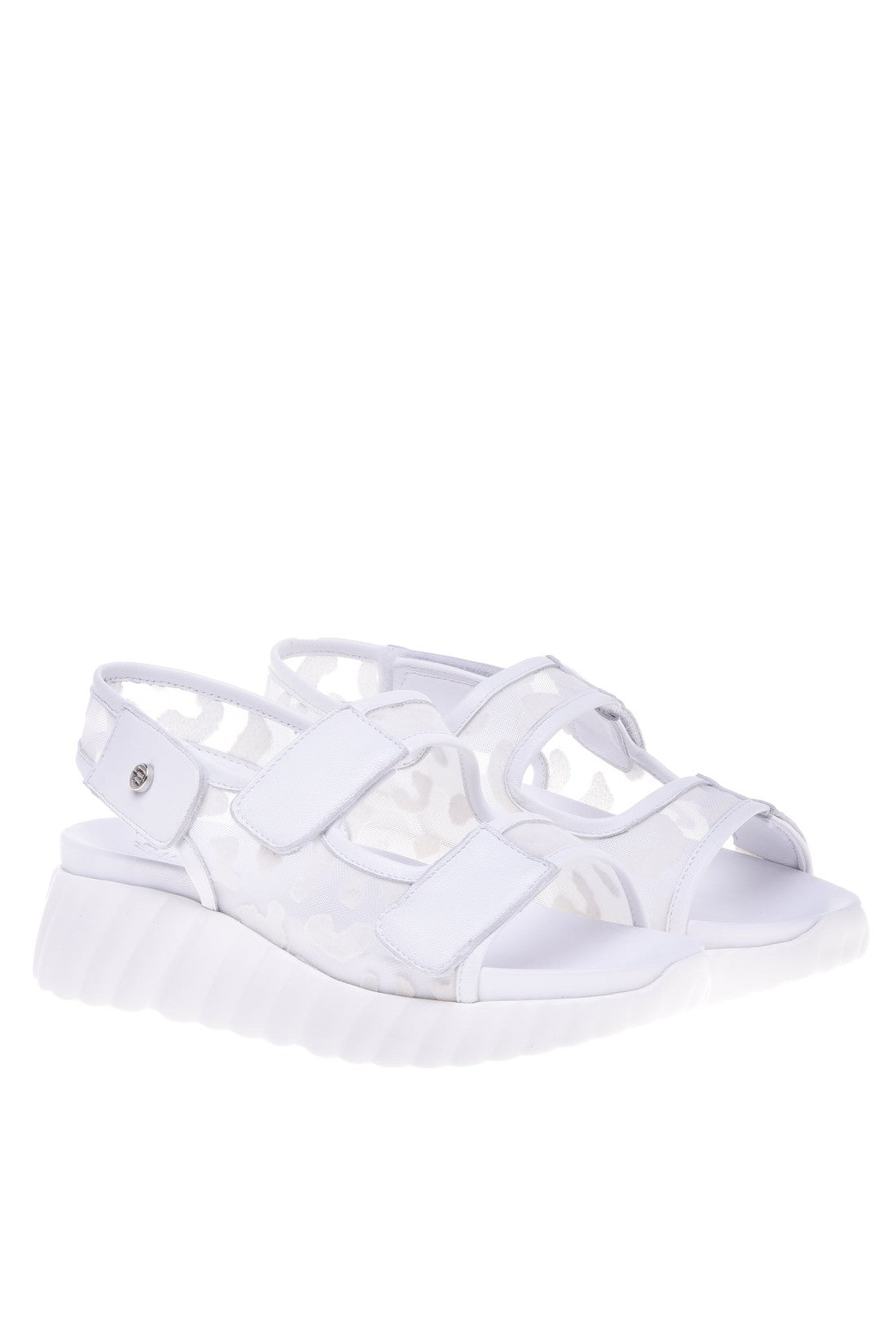 Sandal in white nappa leather and lace