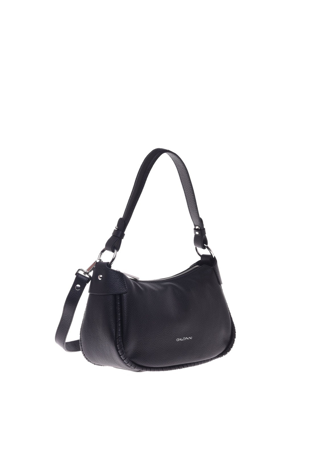 Shoulder bag in black tumbled leather