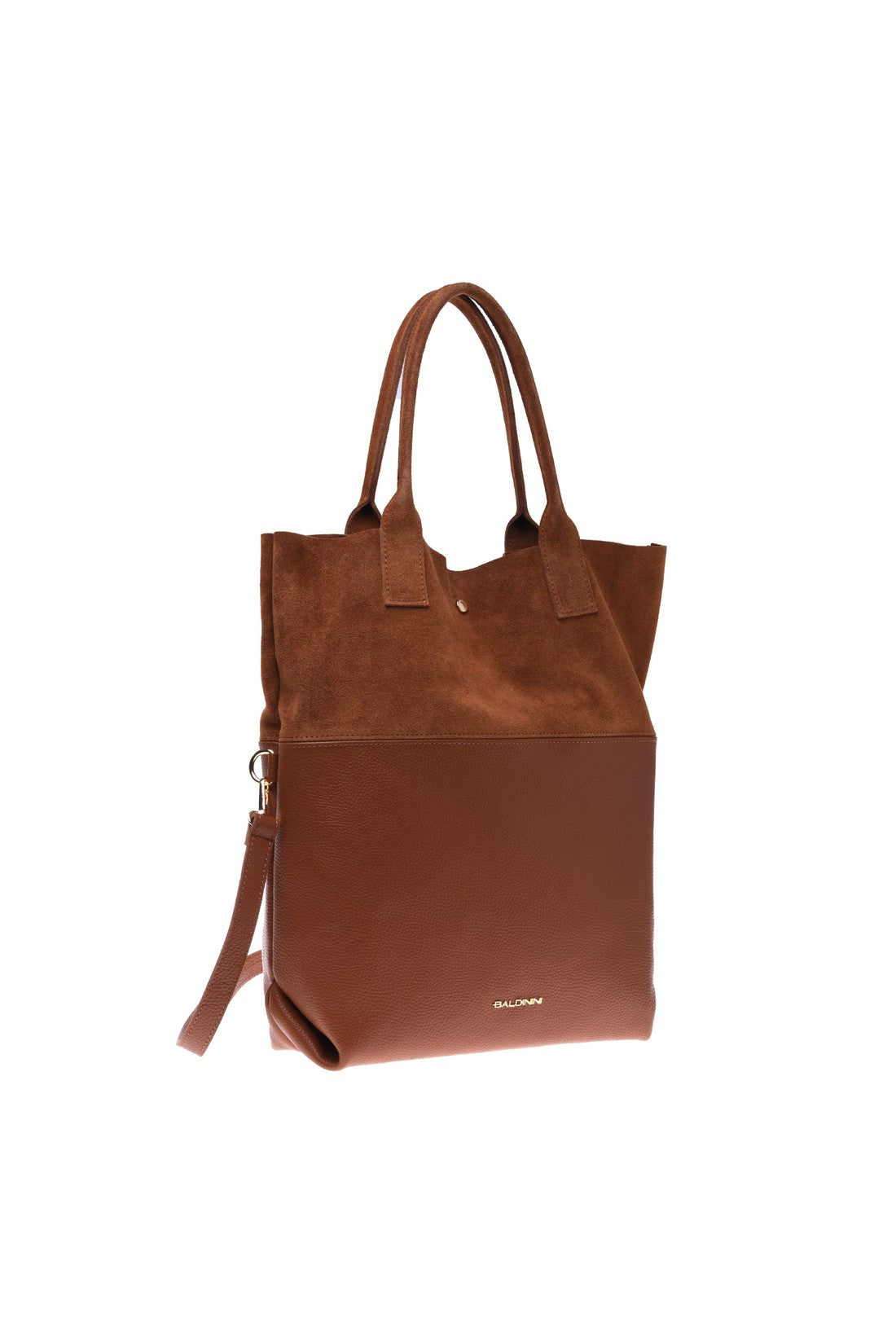 Shoulder bag in tan suede and calfskin