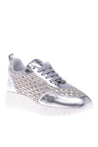 Sneaker in beige and silver nappa leather and fabric