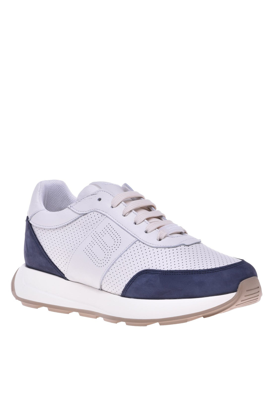 Sneaker in blue and cream perforated calfskin