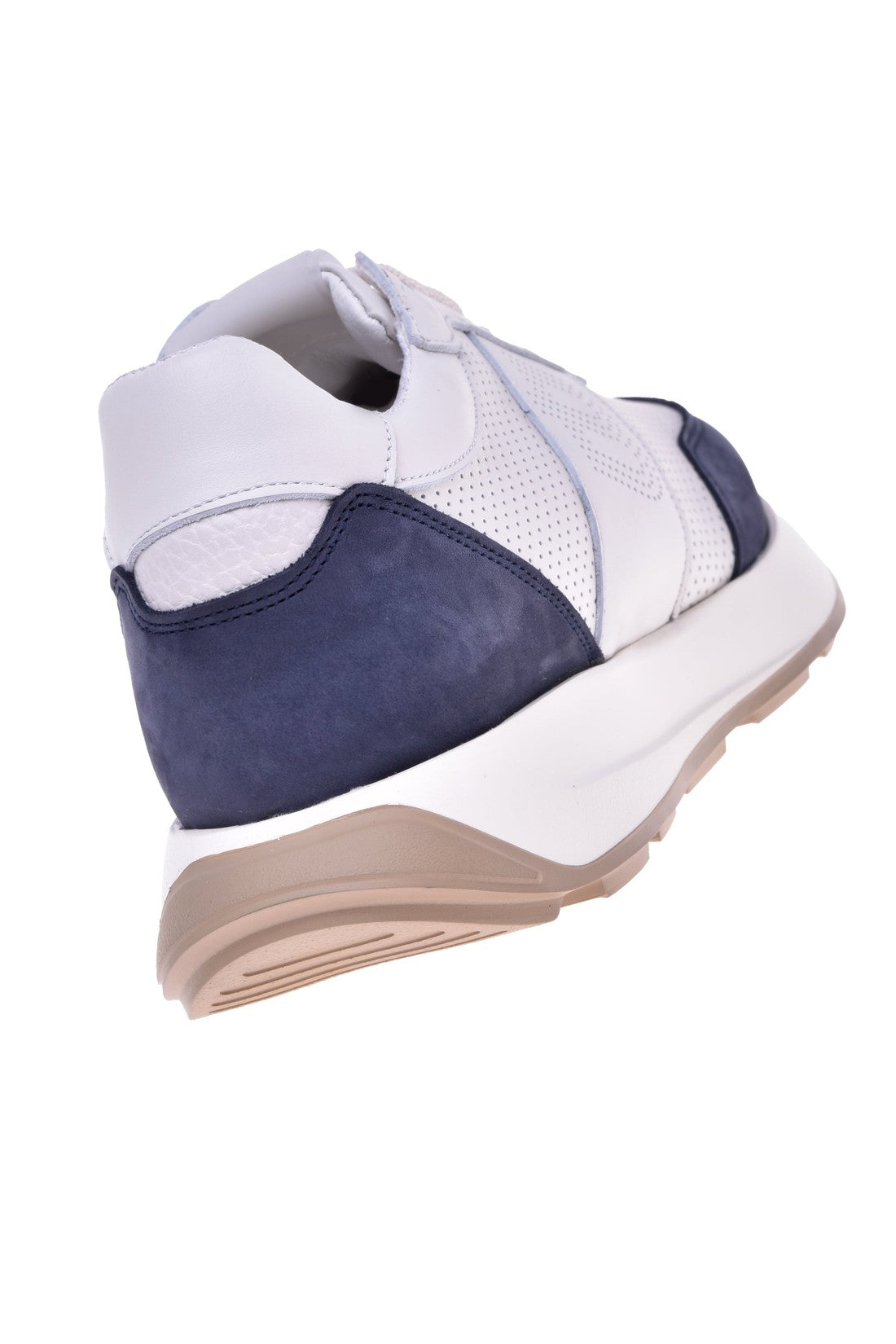Sneaker in blue and cream perforated calfskin