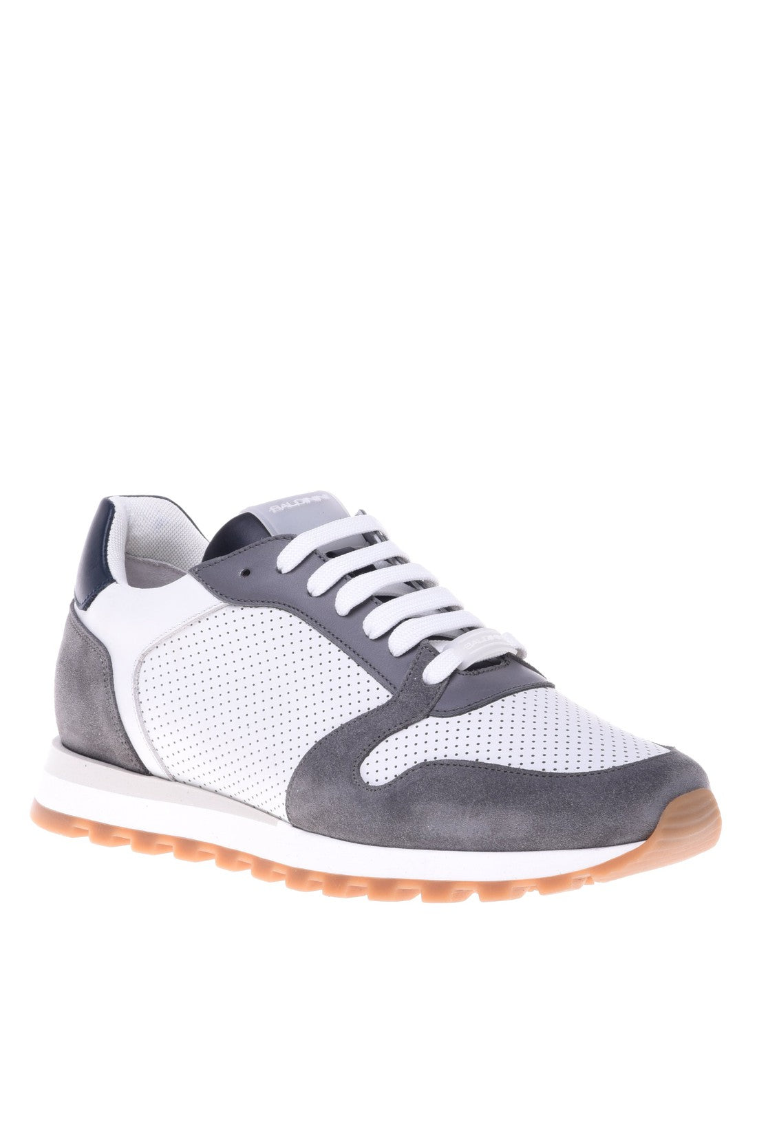 Sneaker in grey and white suede and calfskin
