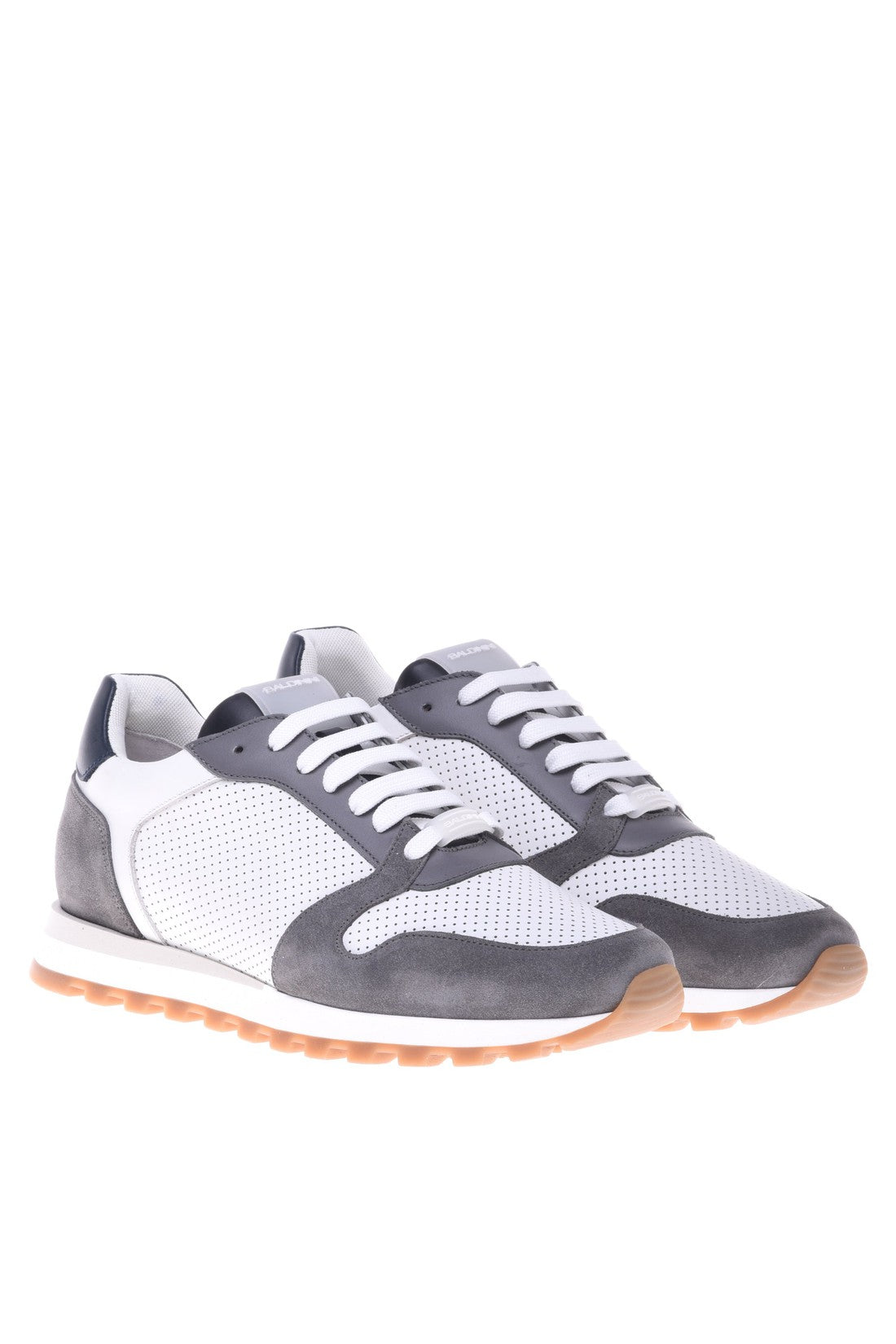 Sneaker in grey and white suede and calfskin