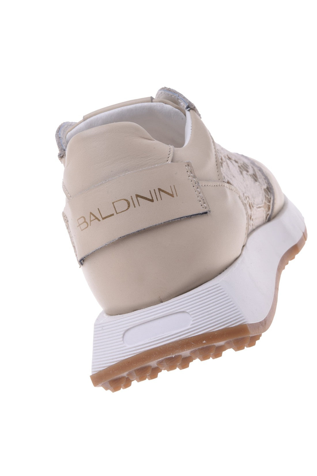Sneaker in nude nappa leather and lace