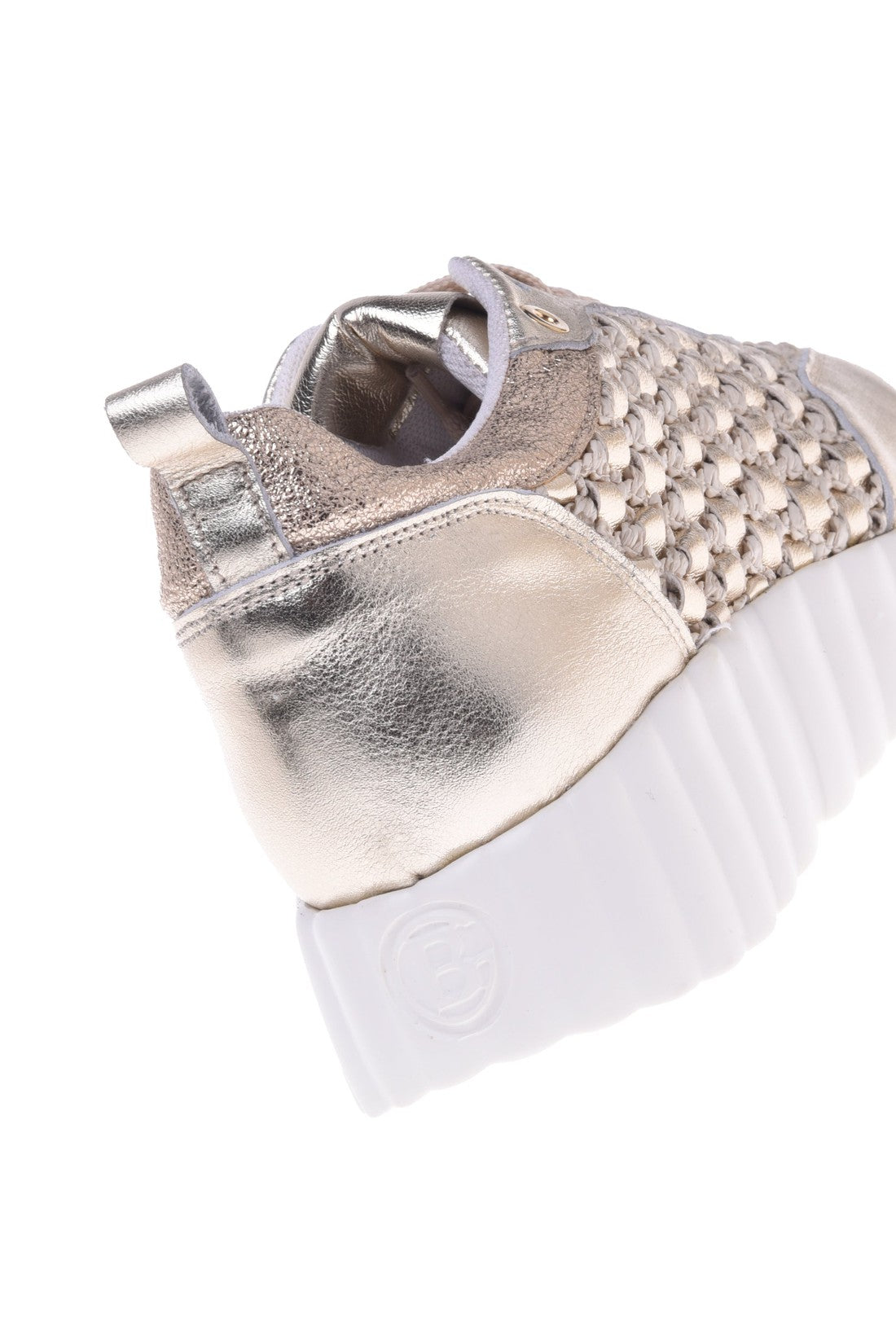 Sneaker in platinum and beige nappa leather and fabric