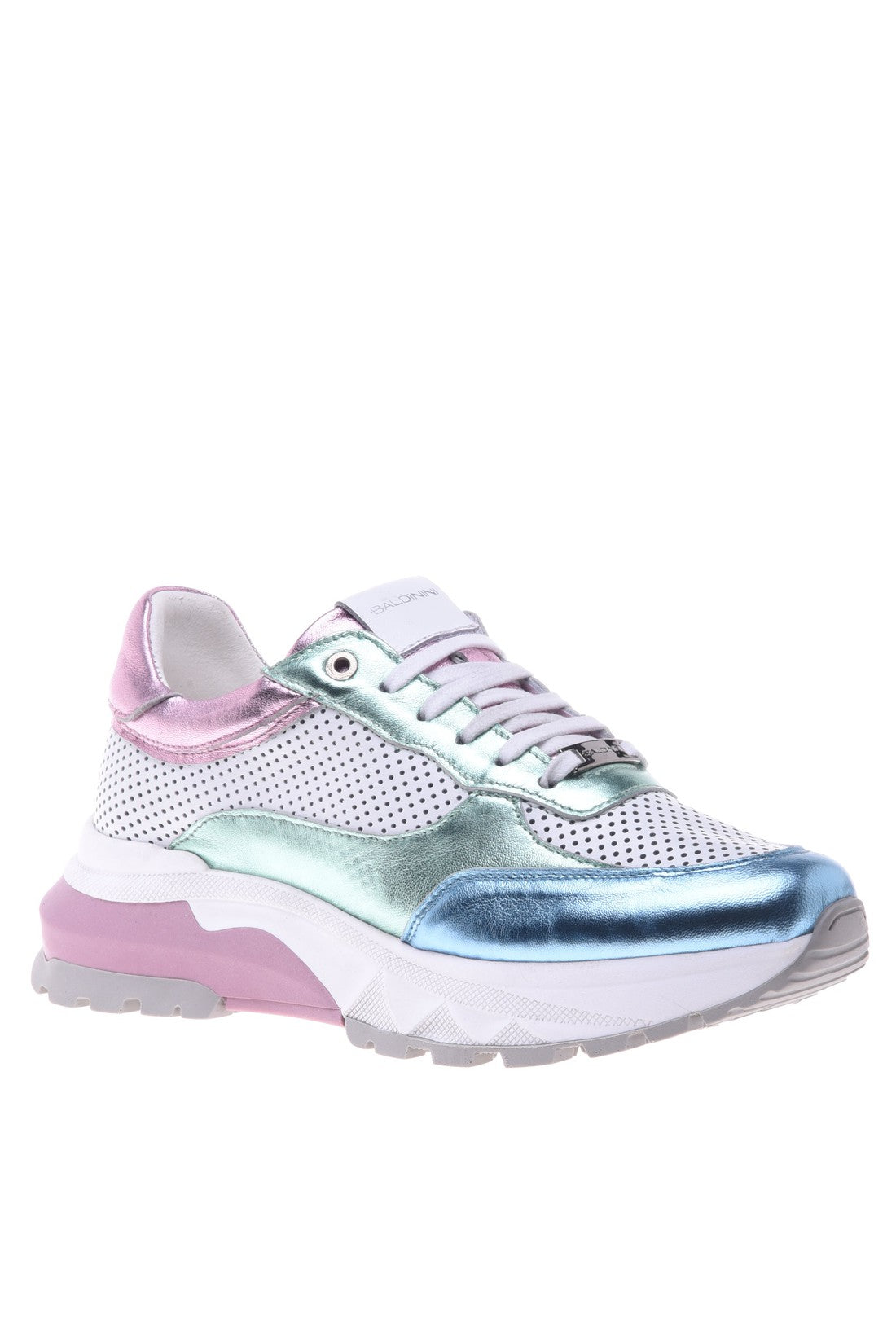 Sneaker in white and multi-colour perforated nappa leather