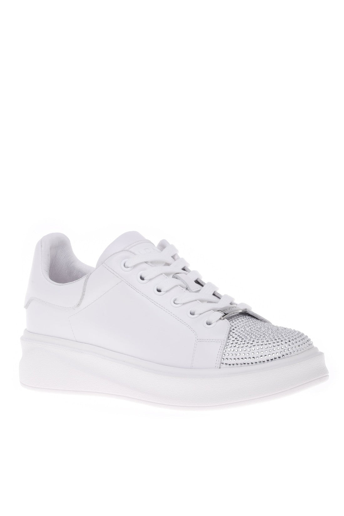 Sneaker in white calfskin with rhinestones