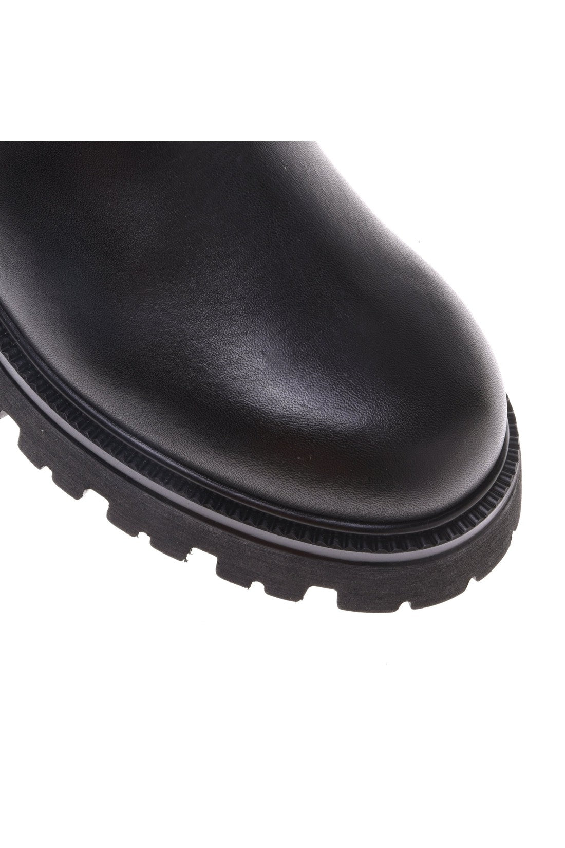 Stretchy black faux leather boot