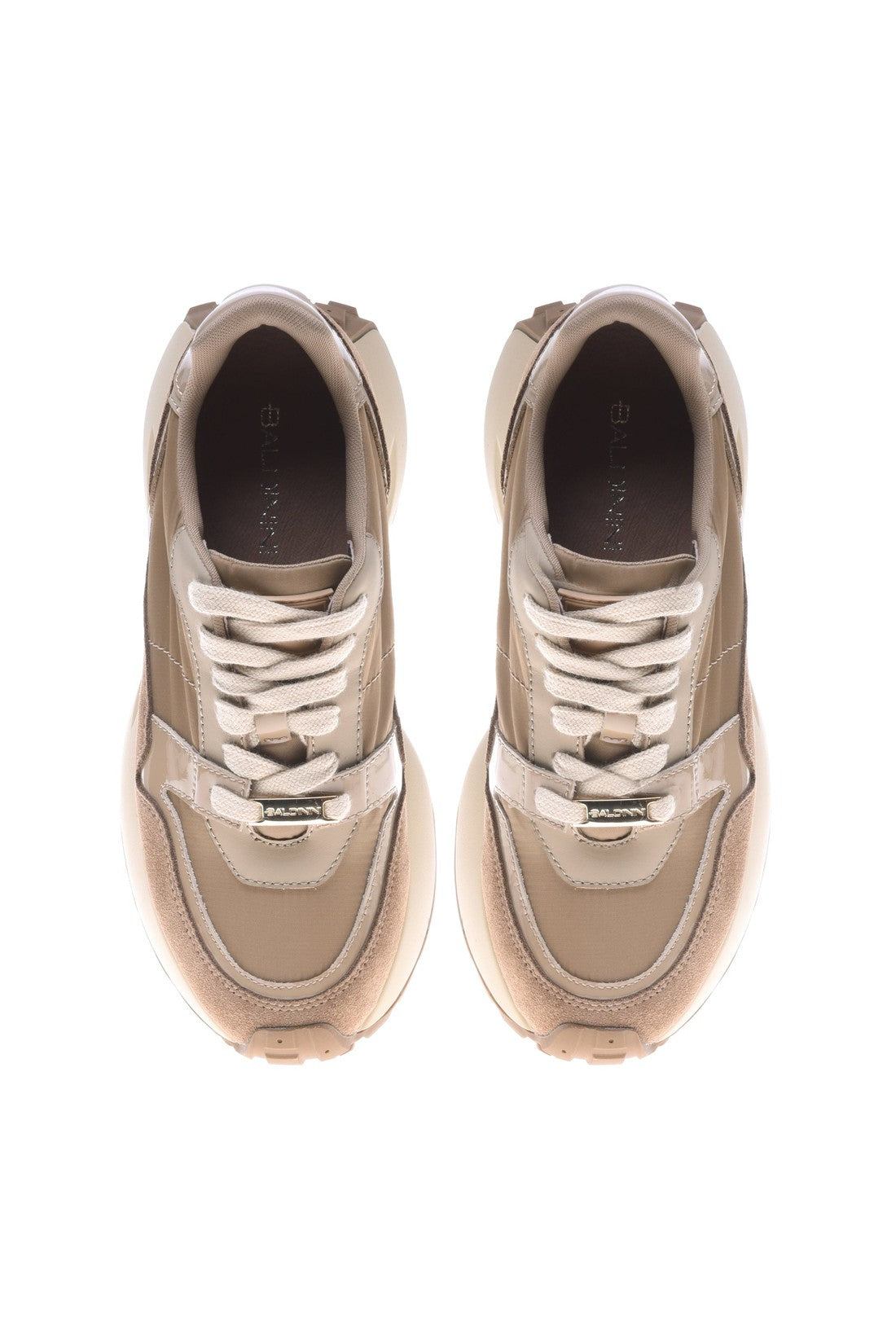 Trainer in beige nylon and suede leather