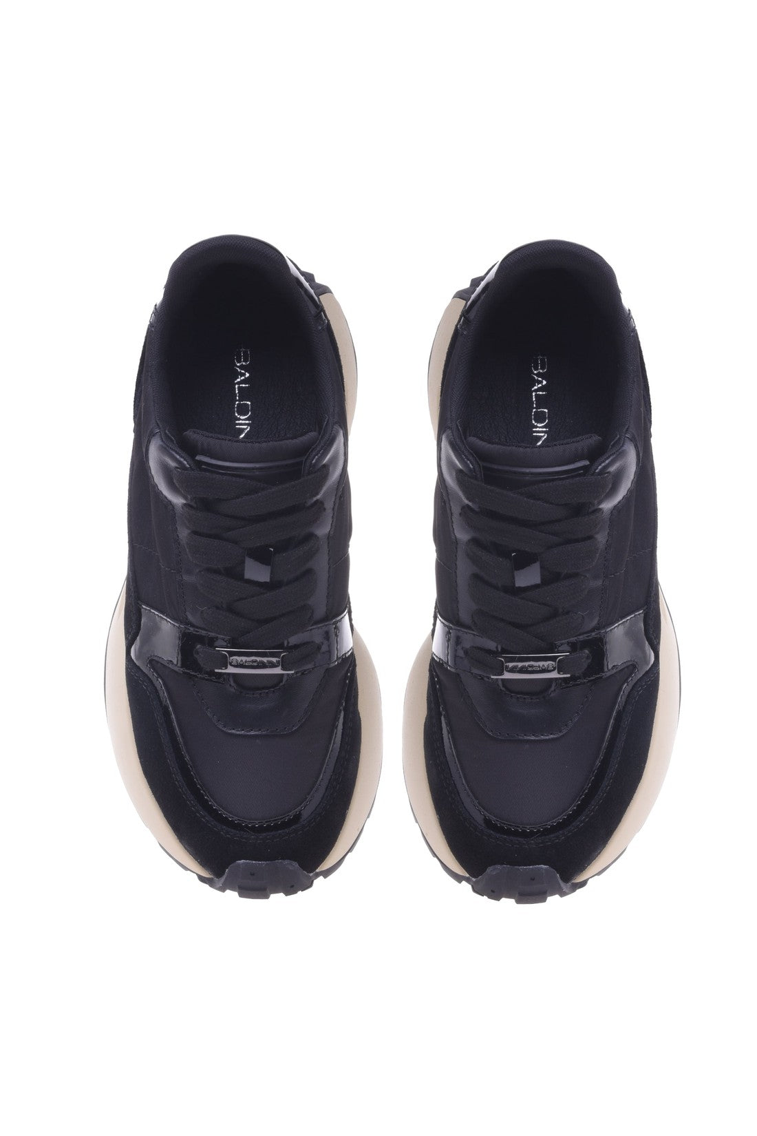 Trainer in black nylon and suede leather